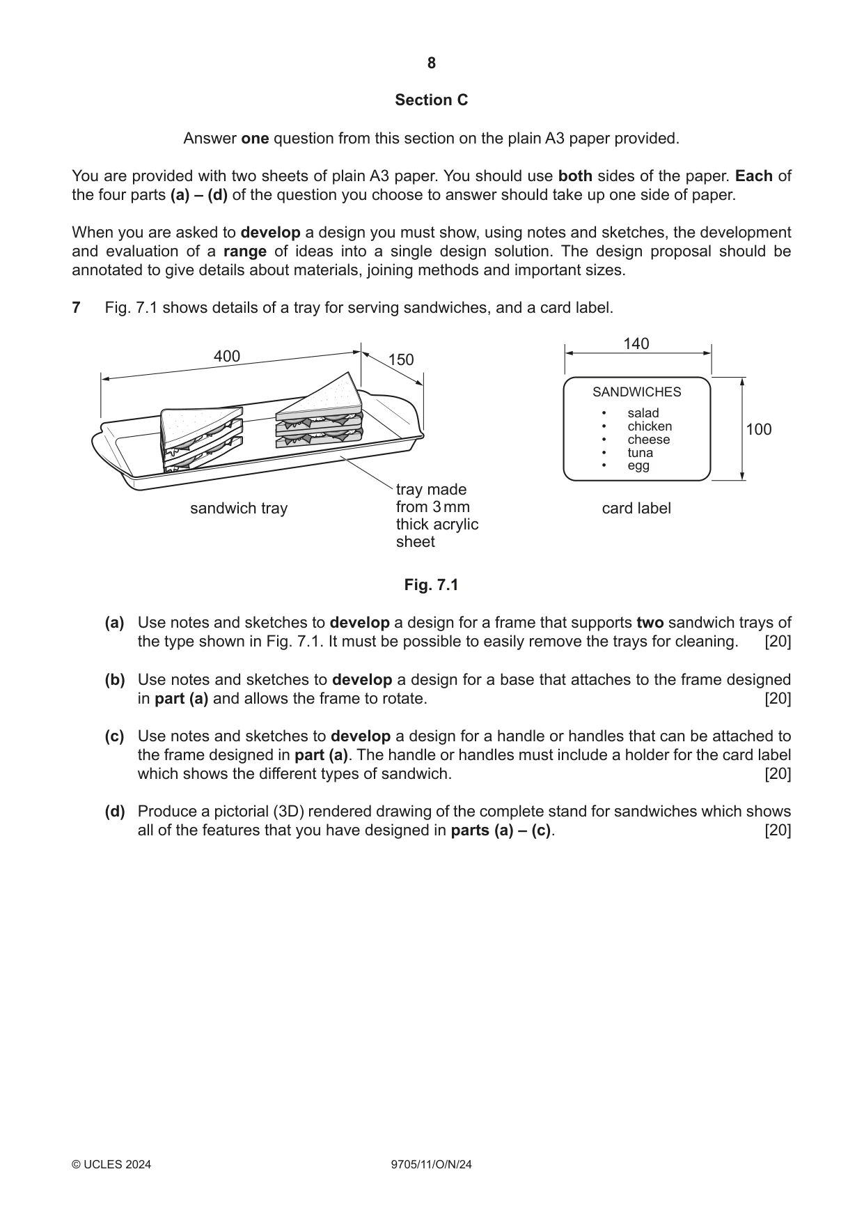 Cambridge A Level Design and Technology 9705 2024 Oct/Nov Paper 1 · Variant 1 question paper, page 8 of 12
