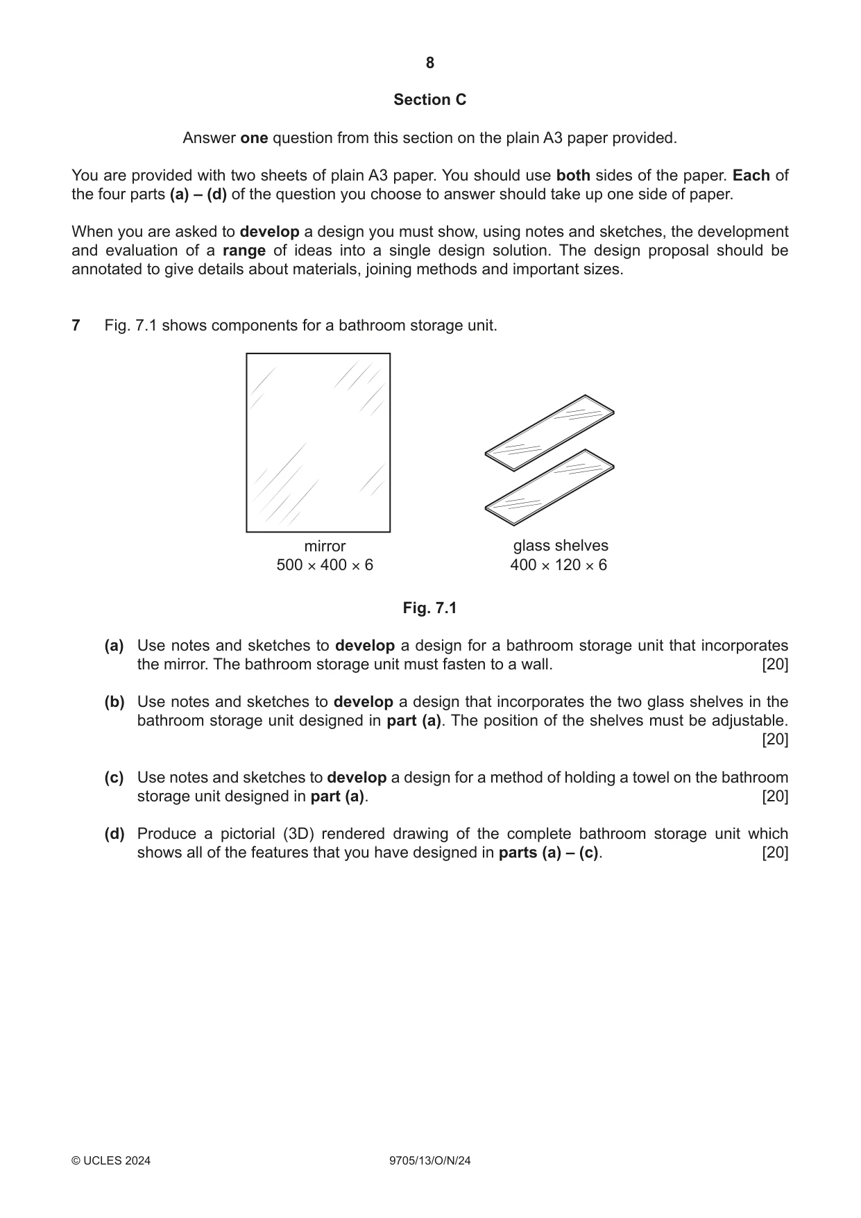 Cambridge A Level Design and Technology 9705 2024 Oct/Nov Paper 1 · Variant 3 question paper, page 8 of 12
