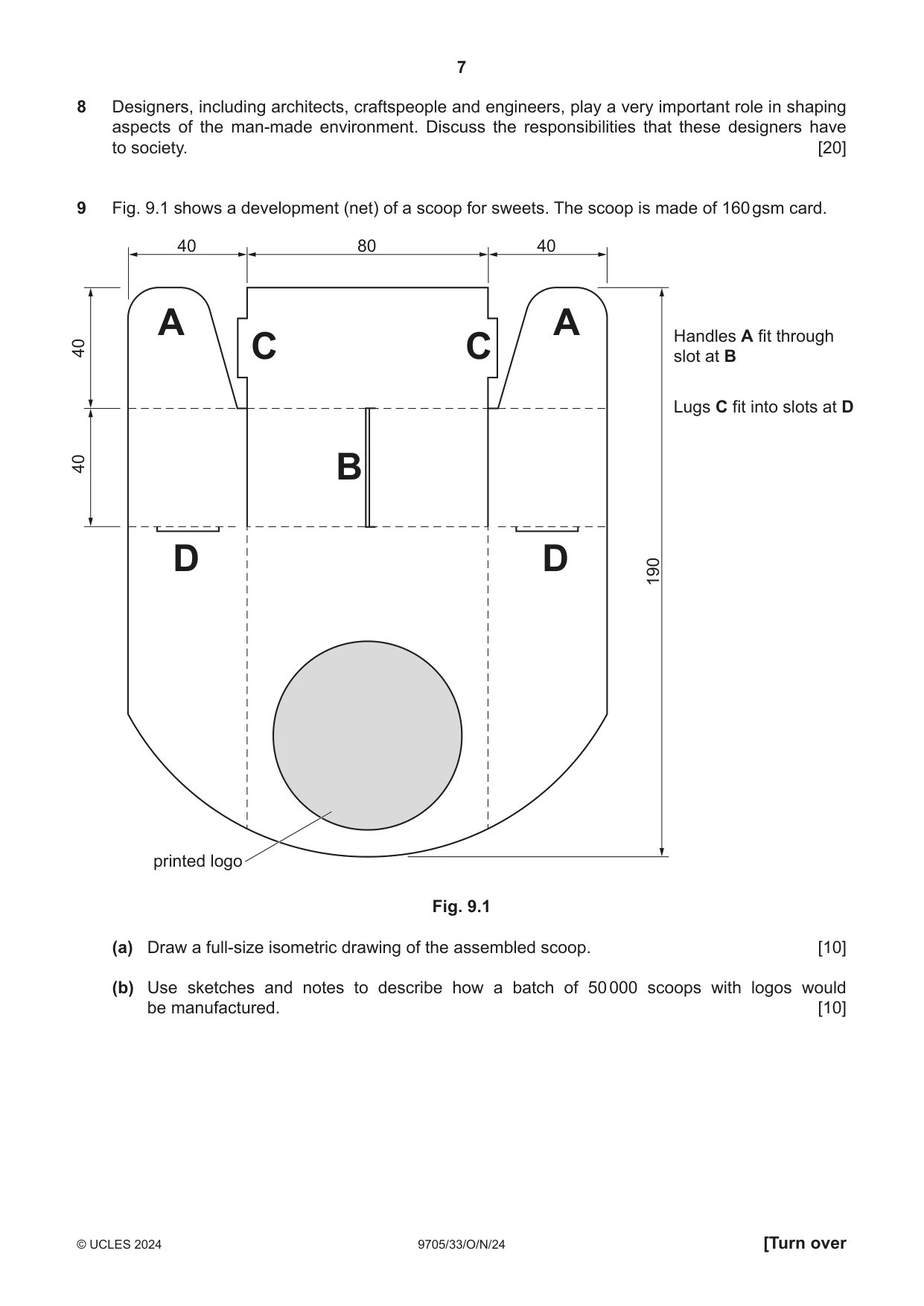 Cambridge A Level Design and Technology 9705 2024 Oct/Nov Paper 3 · Variant 3 question paper, page 7 of 12