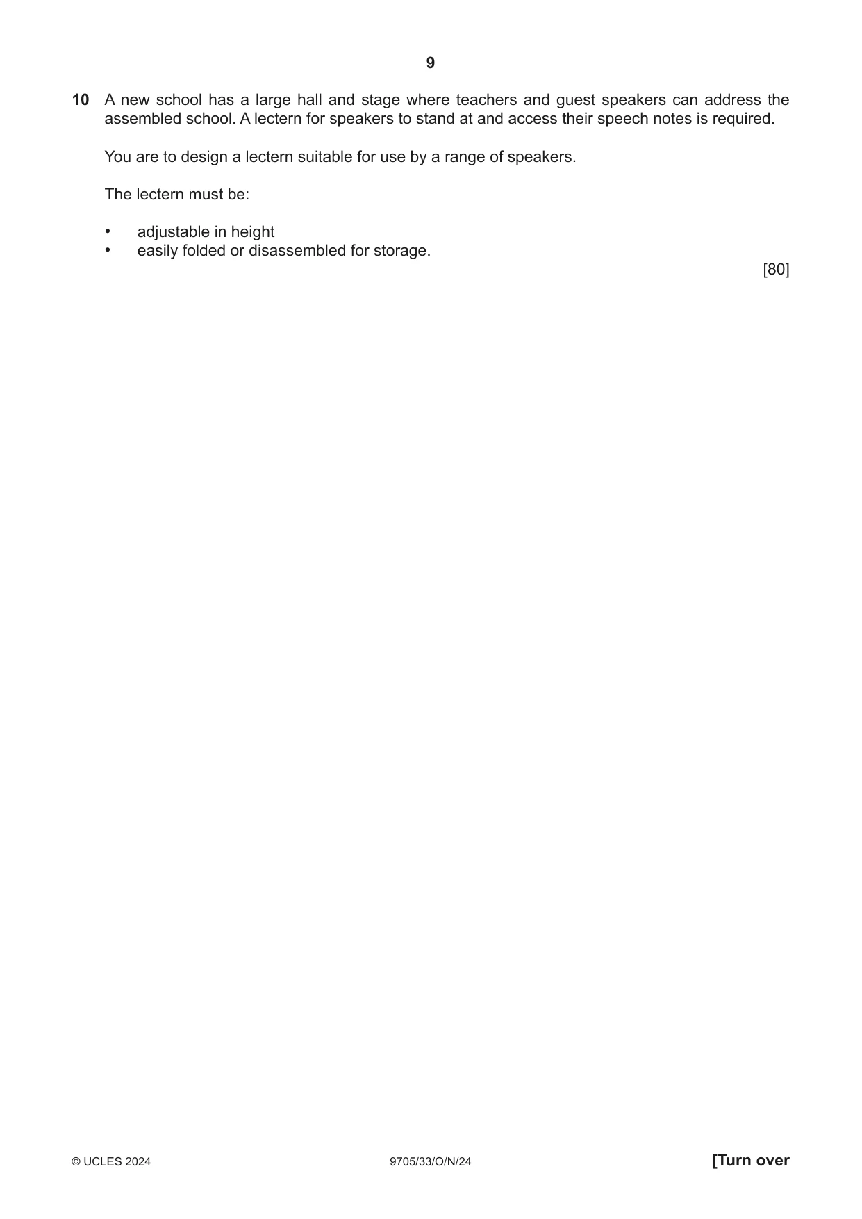 Cambridge A Level Design and Technology 9705 2024 Oct/Nov Paper 3 · Variant 3 question paper, page 9 of 12