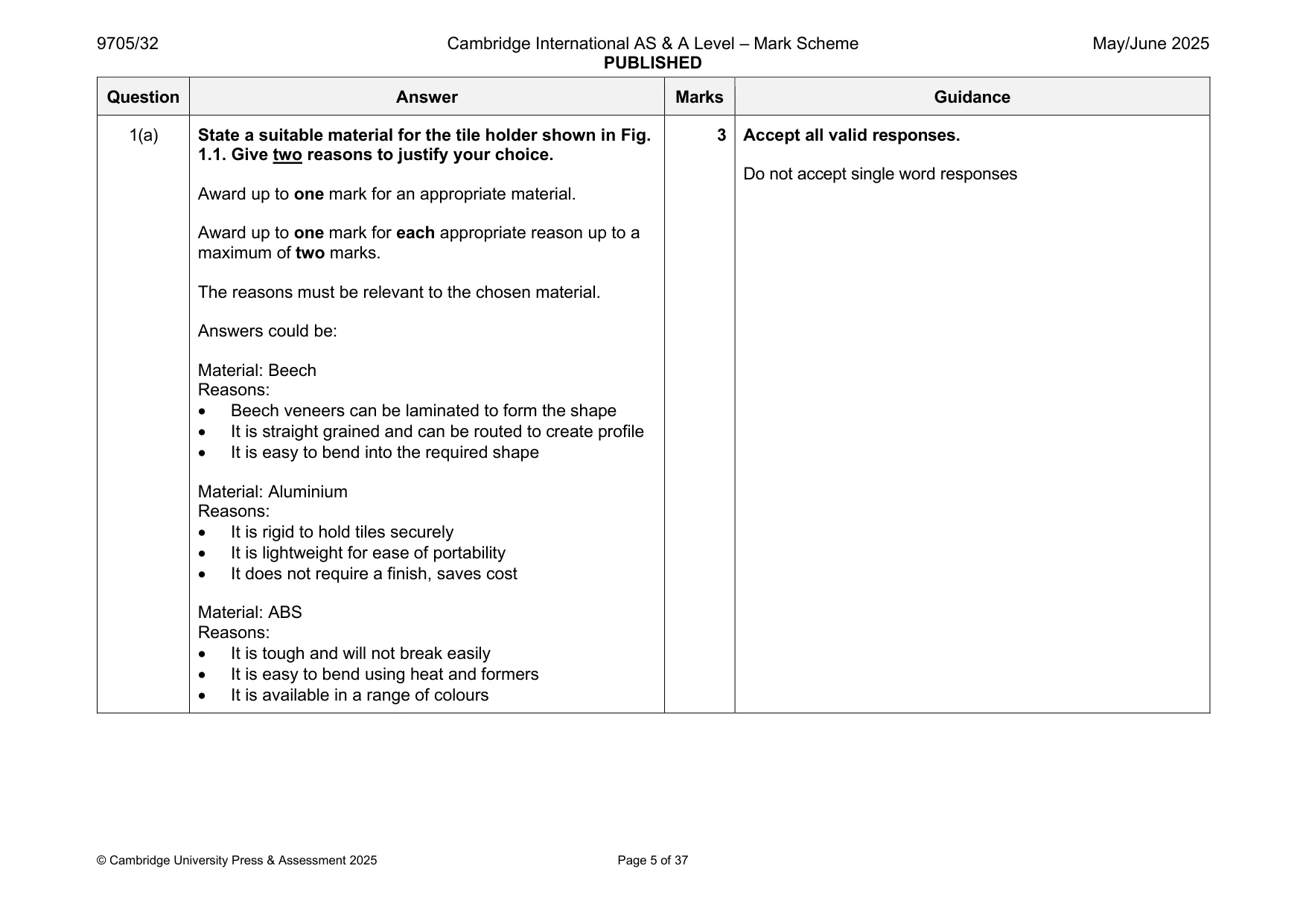 Mark scheme, page 5 of 37