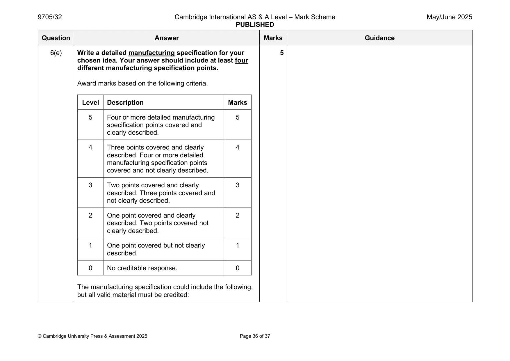 Mark scheme, page 36 of 37