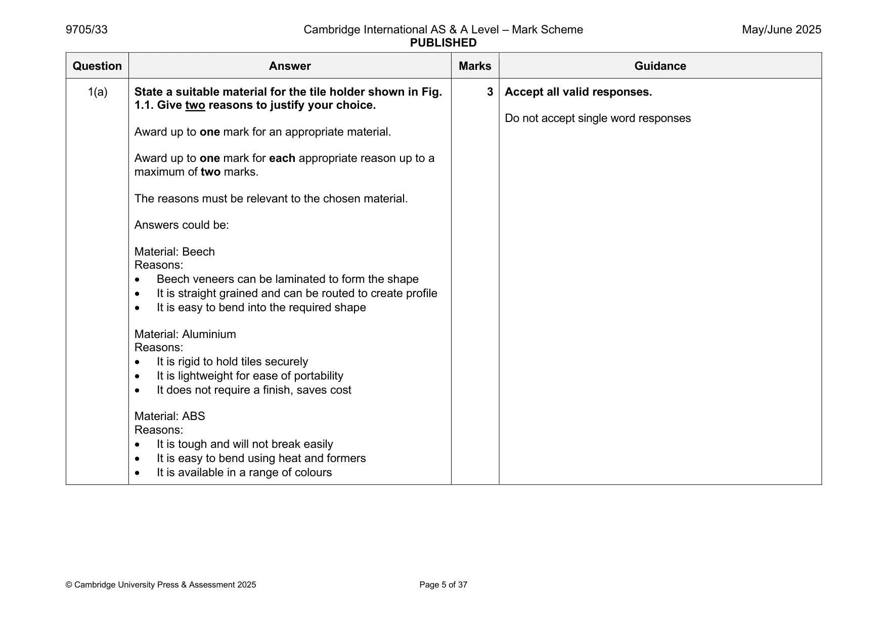 Mark scheme, page 5 of 37