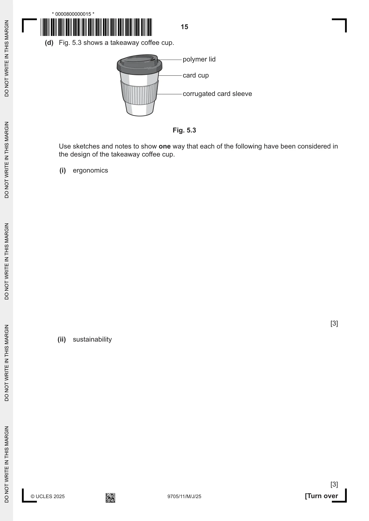 Cambridge A Level Design and Technology 9705 2025 May/June Paper 1 · Variant 1 question paper, page 15 of 20