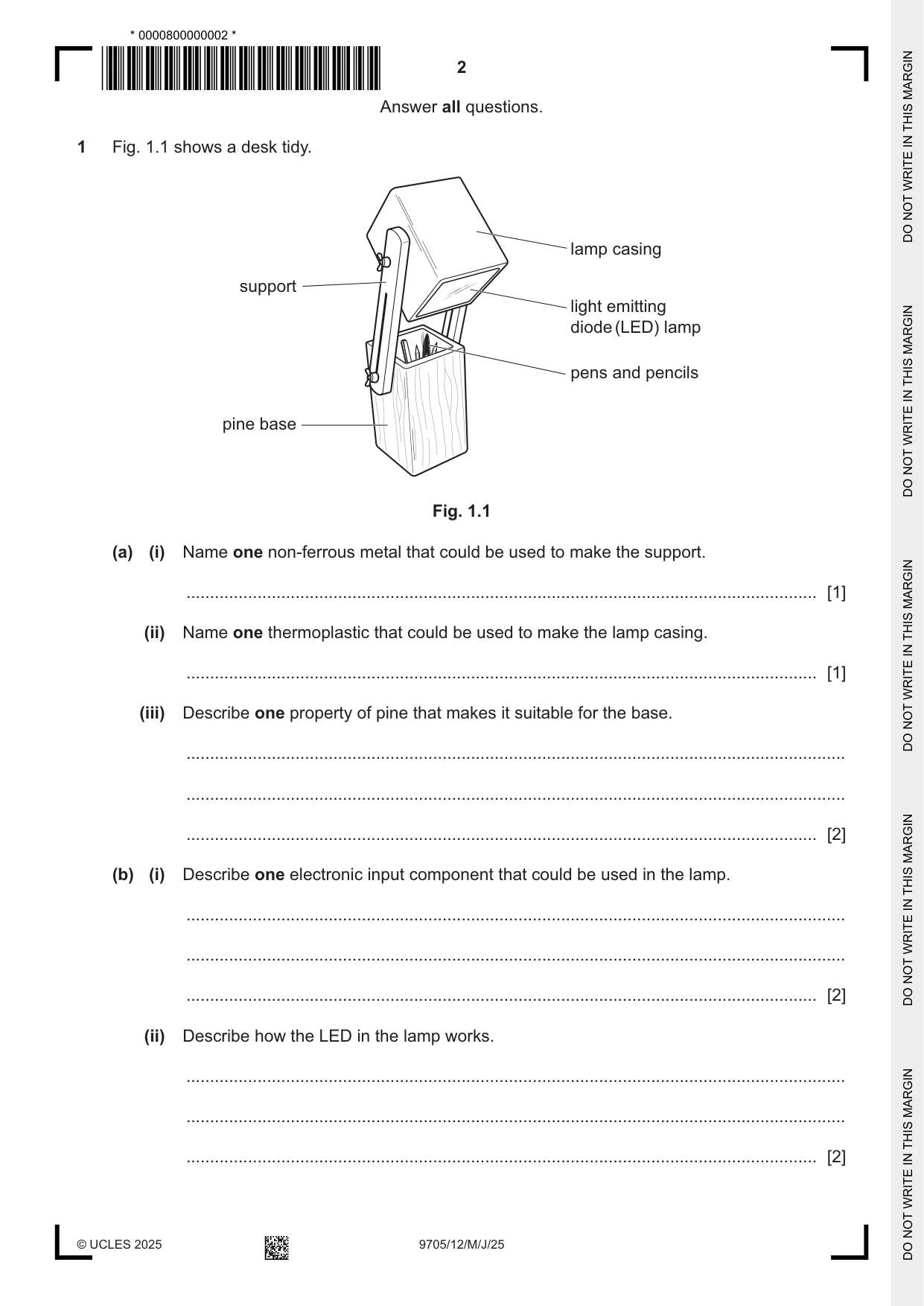 Cambridge A Level Design and Technology 9705 2025 May/June Paper 1 · Variant 2 question paper, page 2 of 20