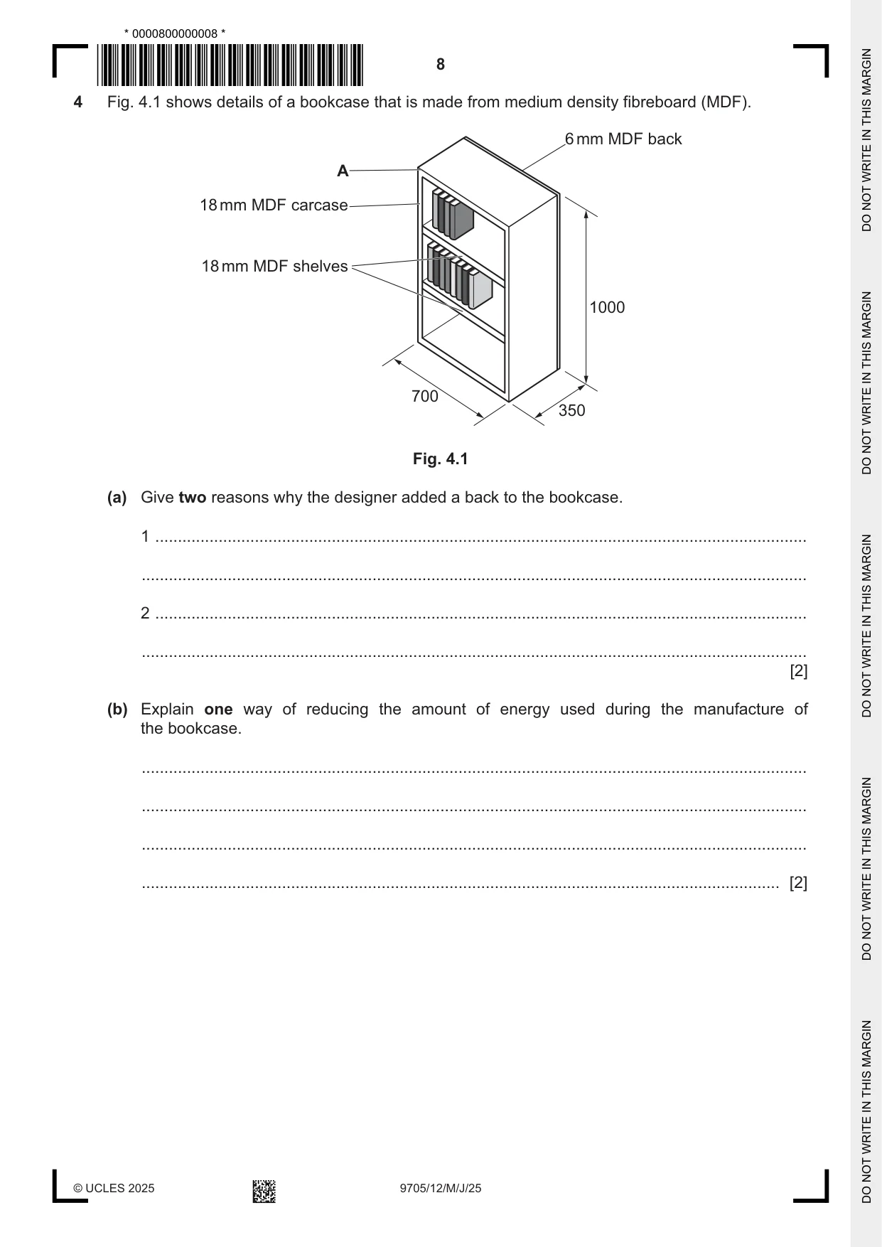 Cambridge A Level Design and Technology 9705 2025 May/June Paper 1 · Variant 2 question paper, page 8 of 20