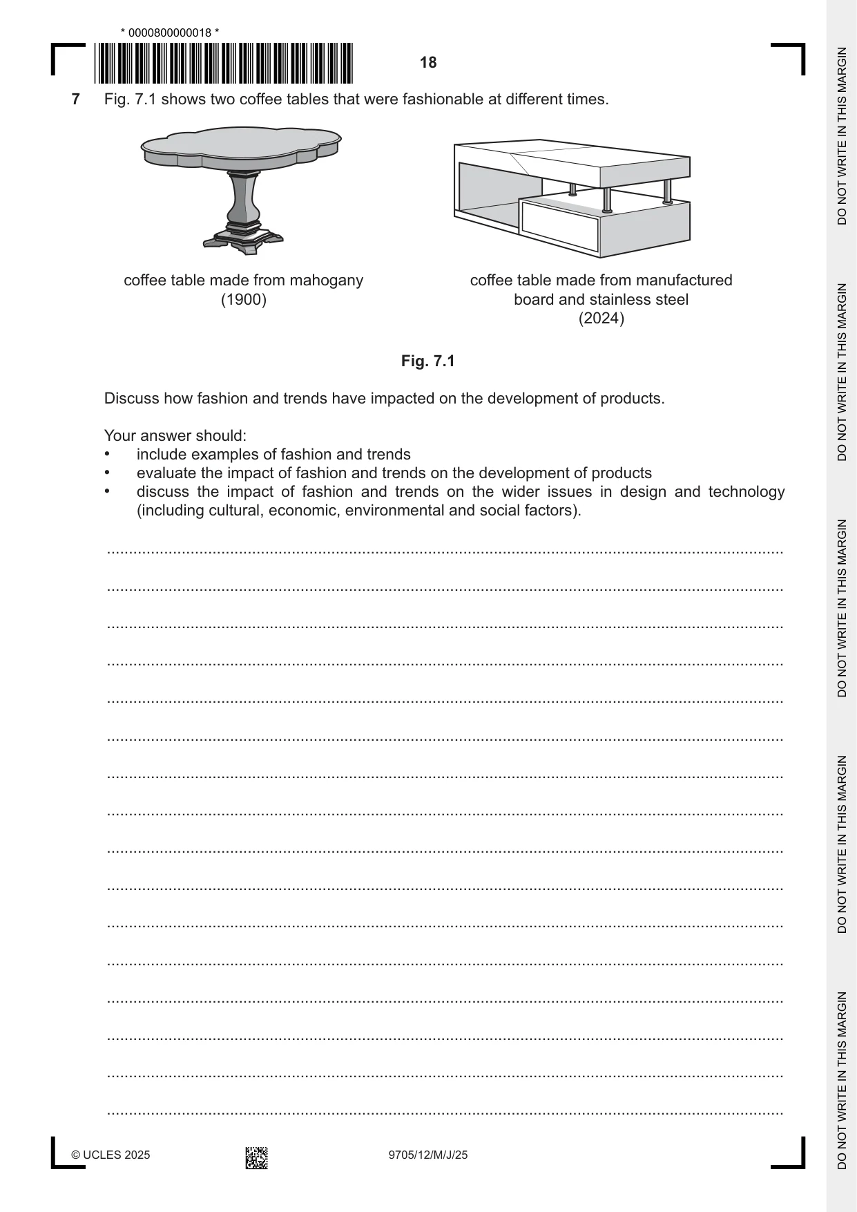 Cambridge A Level Design and Technology 9705 2025 May/June Paper 1 · Variant 2 question paper, page 18 of 20