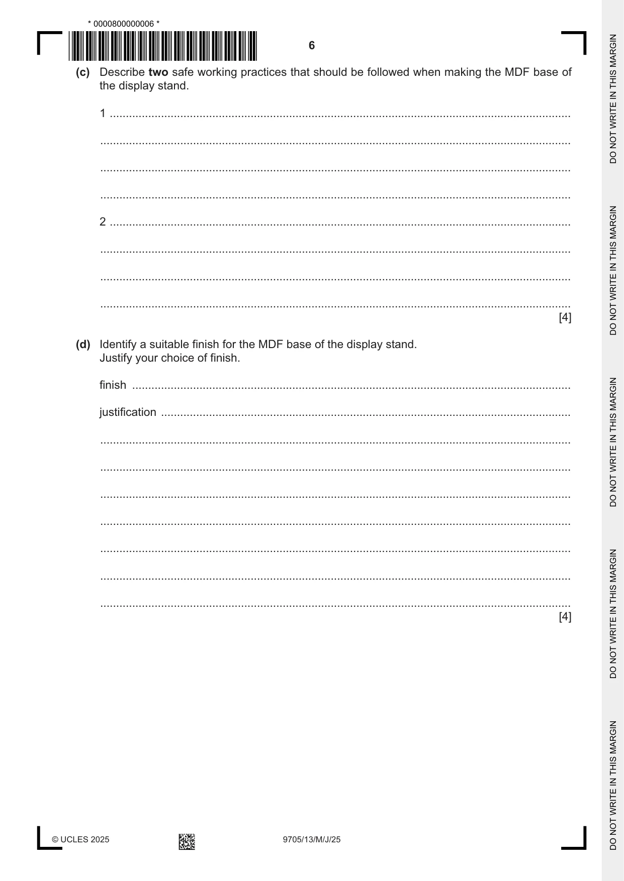 Cambridge A Level Design and Technology 9705 2025 May/June Paper 1 · Variant 3 question paper, page 6 of 20