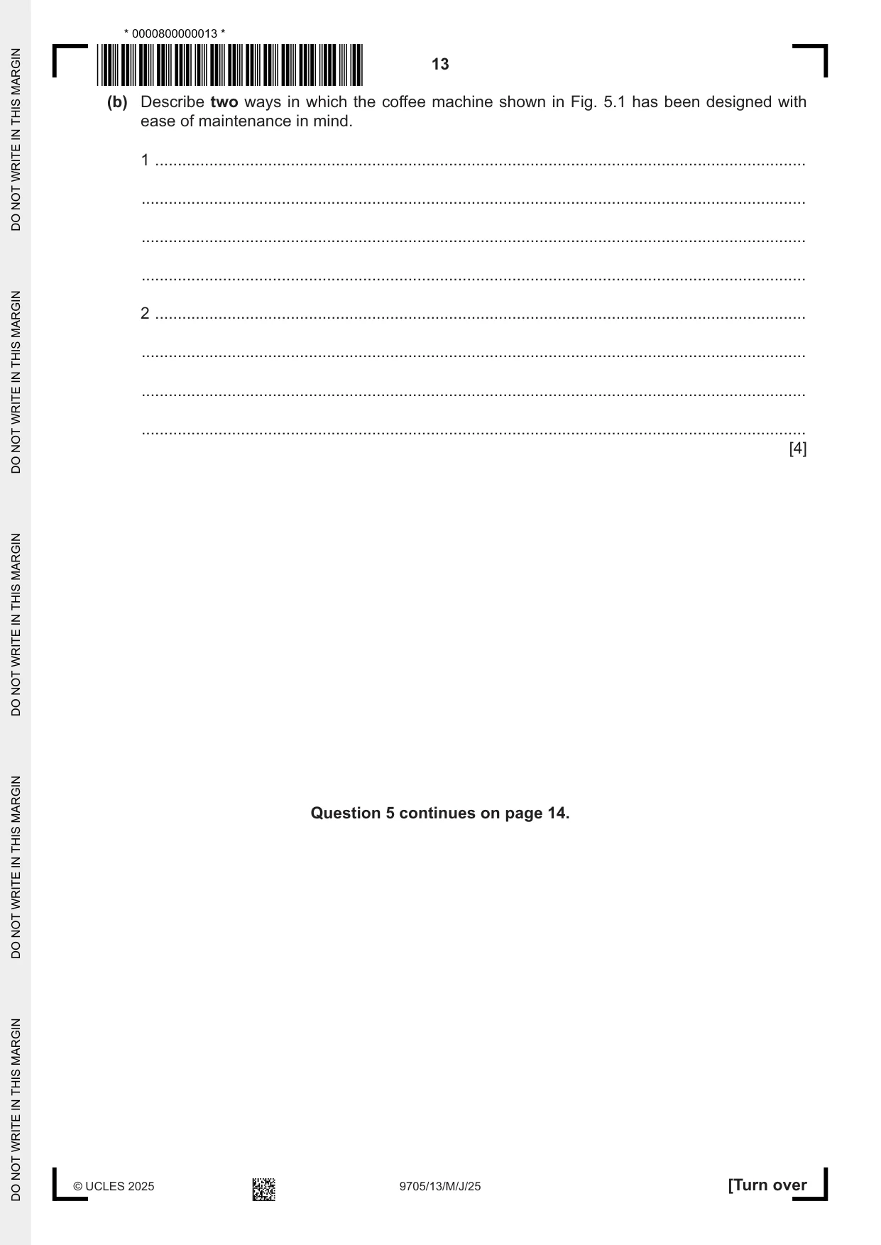 Cambridge A Level Design and Technology 9705 2025 May/June Paper 1 · Variant 3 question paper, page 13 of 20