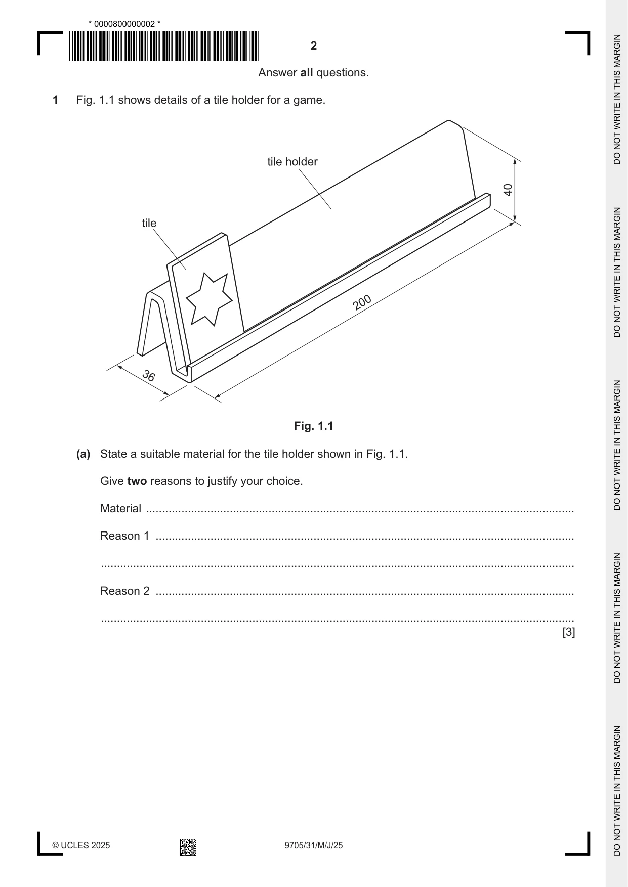 Cambridge A Level Design and Technology 9705 2025 May/June Paper 3 · Variant 1 question paper, page 2 of 16