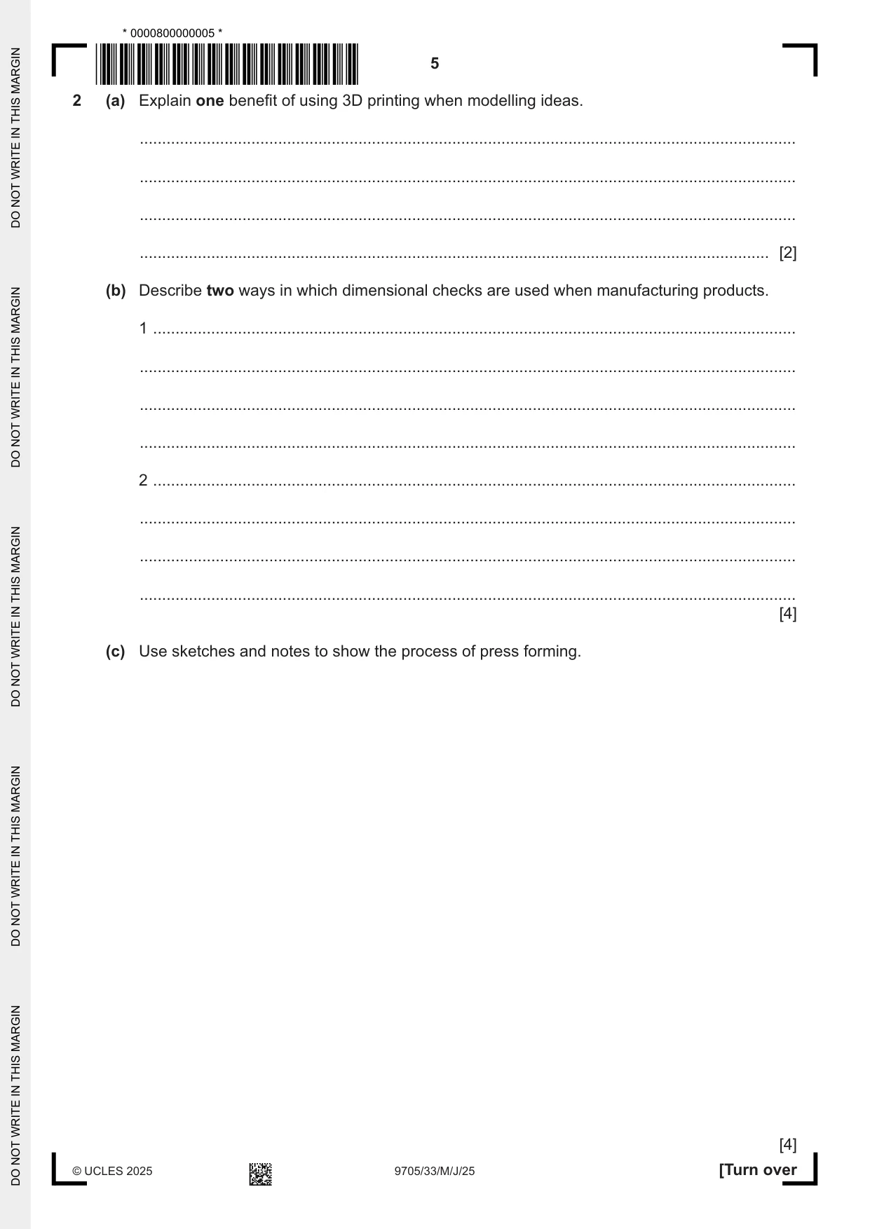 Cambridge A Level Design and Technology 9705 2025 May/June Paper 3 · Variant 3 question paper, page 5 of 16