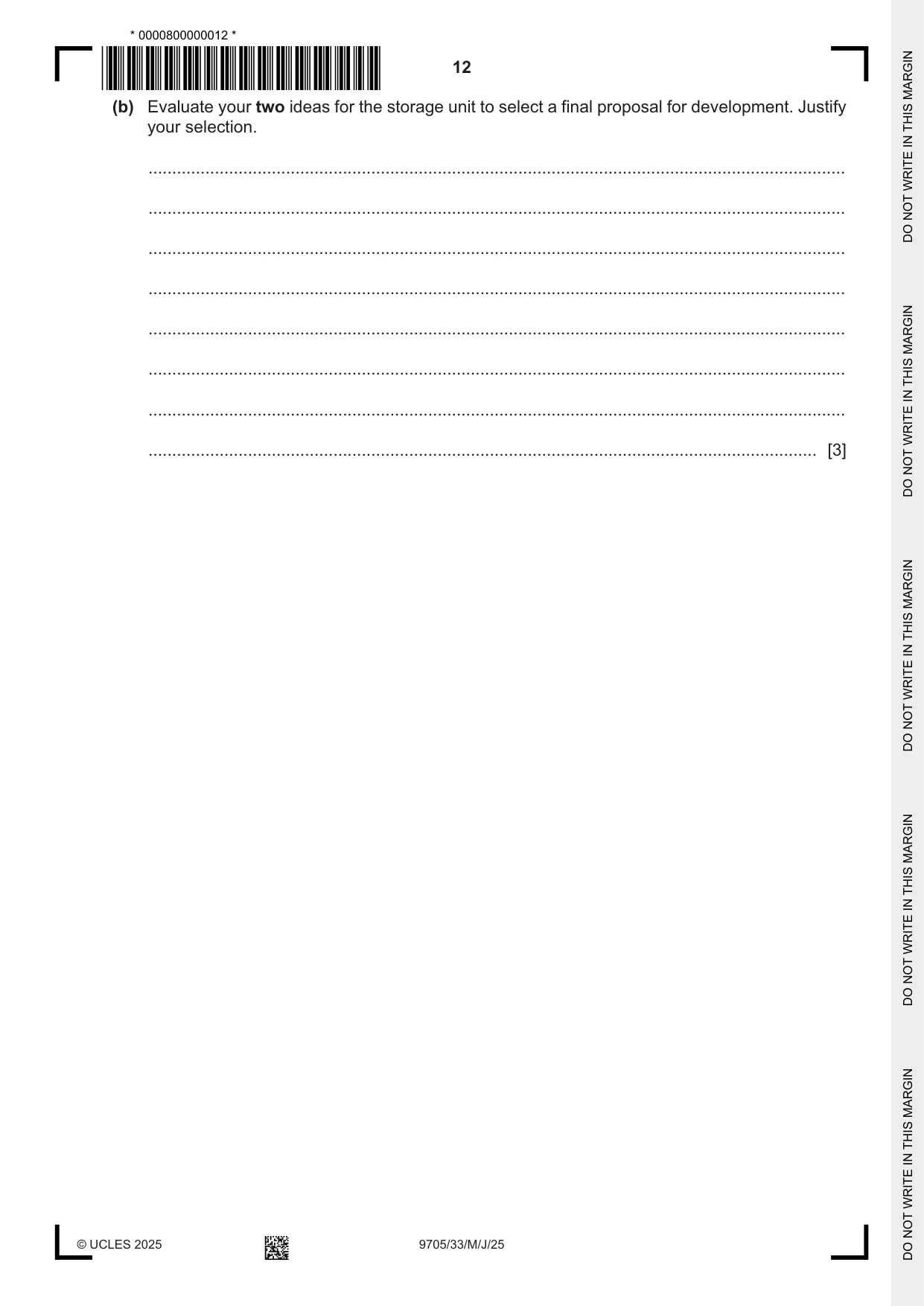Cambridge A Level Design and Technology 9705 2025 May/June Paper 3 · Variant 3 question paper, page 12 of 16