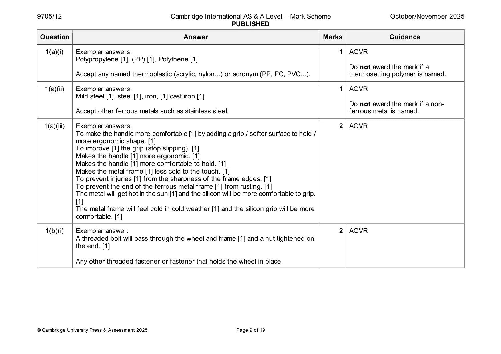 Mark scheme, page 9 of 19