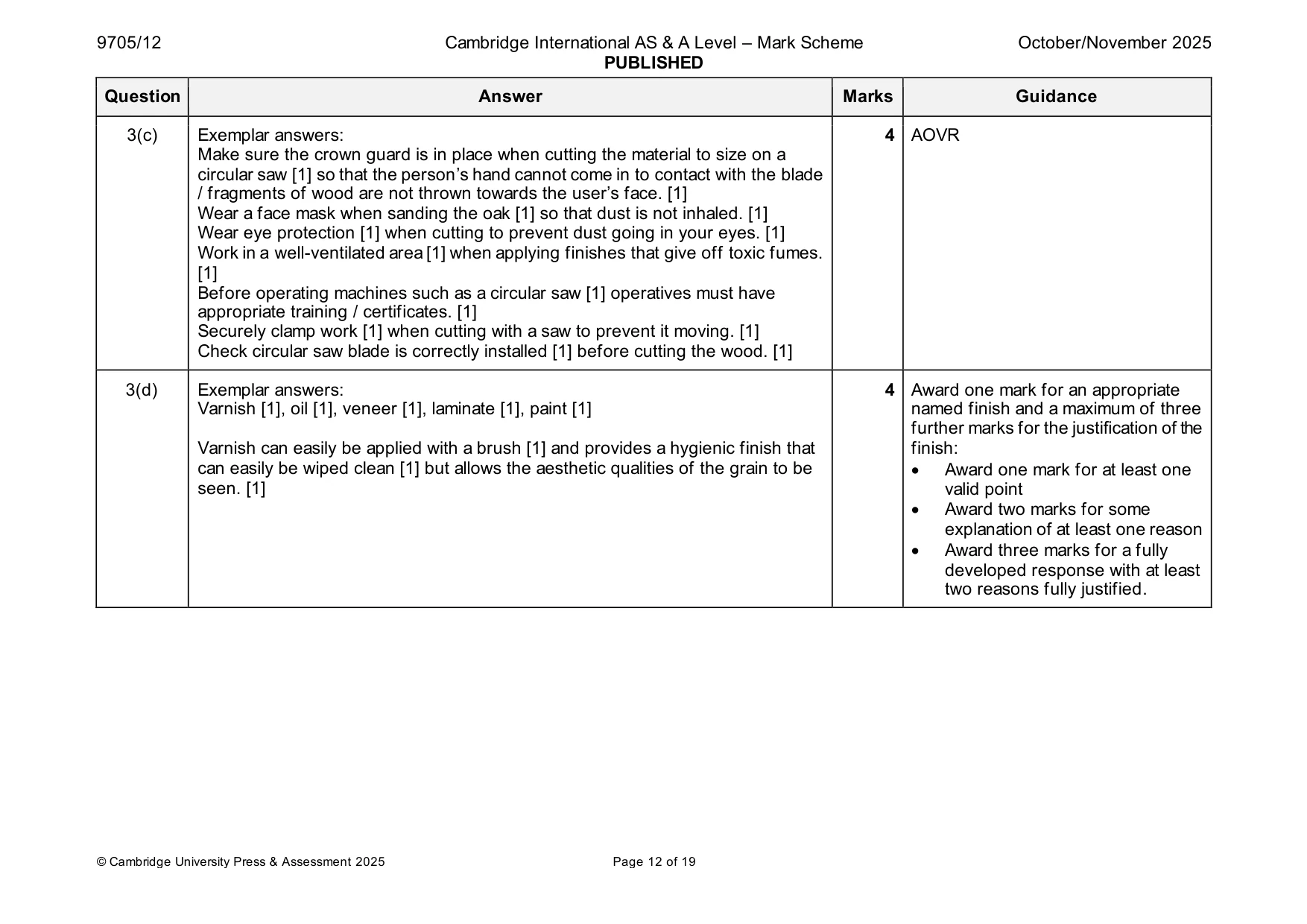 Mark scheme, page 12 of 19