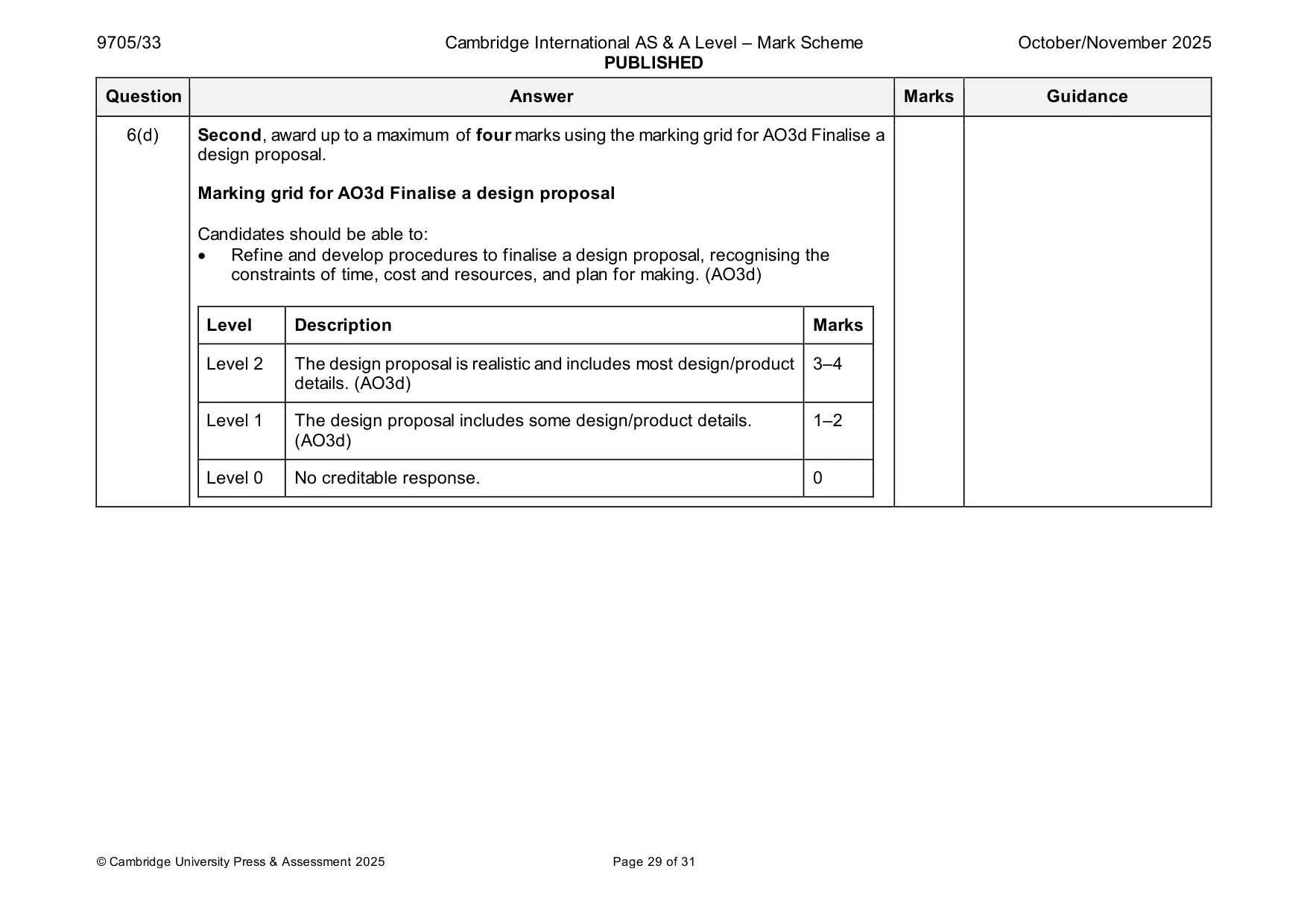 Mark scheme, page 29 of 31