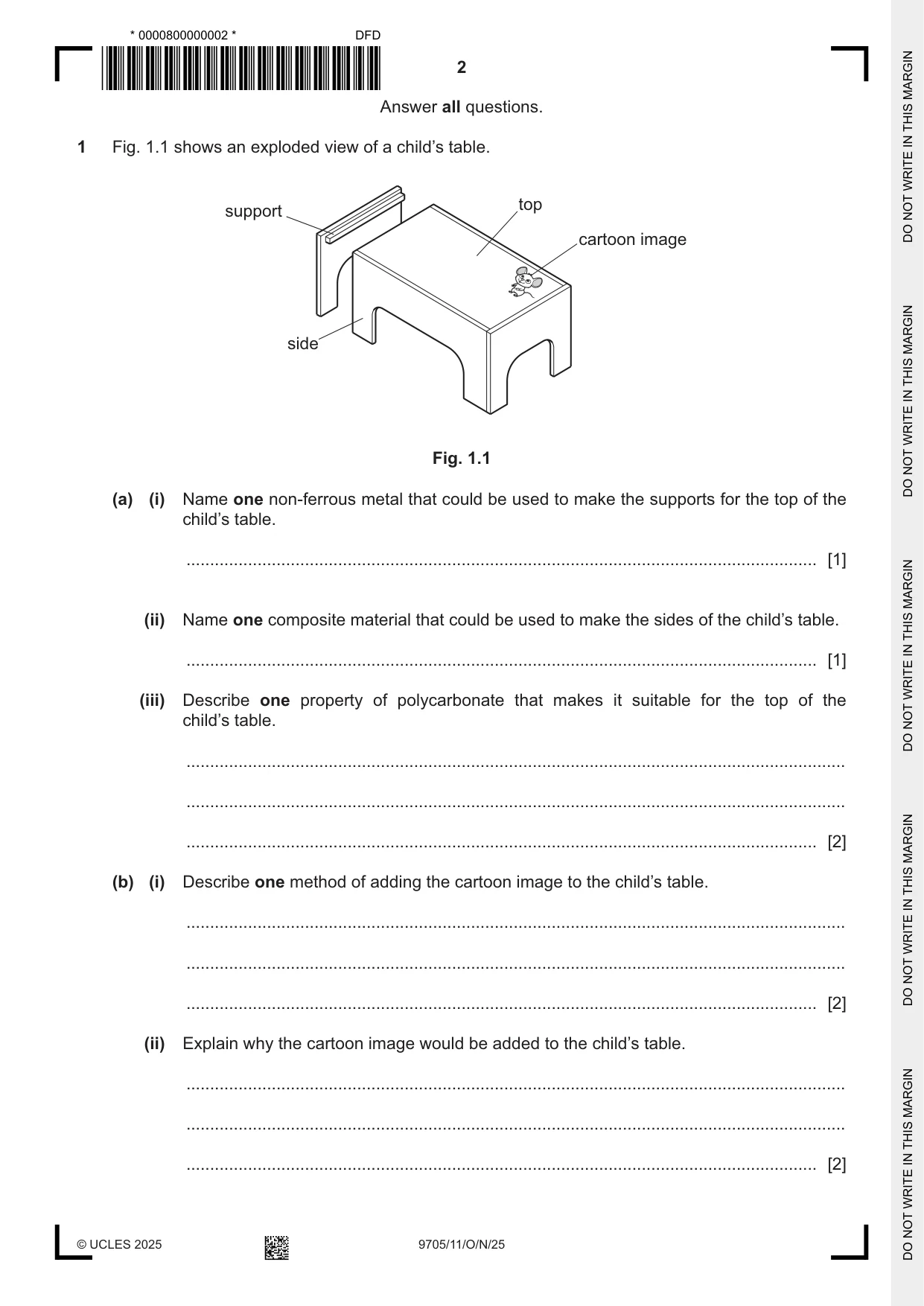 Cambridge A Level Design and Technology 9705 2025 Oct/Nov Paper 1 · Variant 1 question paper, page 2 of 20