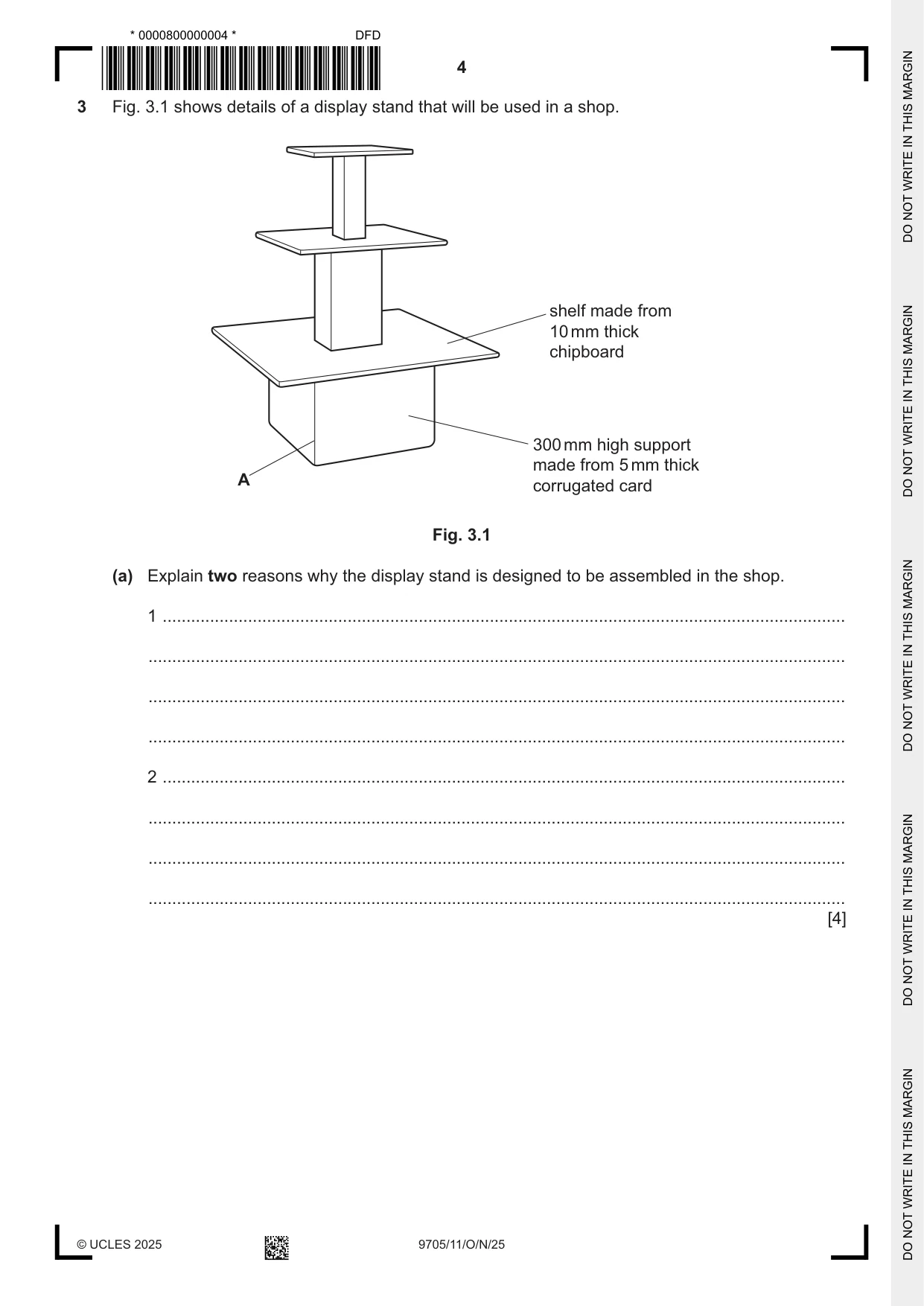 Cambridge A Level Design and Technology 9705 2025 Oct/Nov Paper 1 · Variant 1 question paper, page 4 of 20