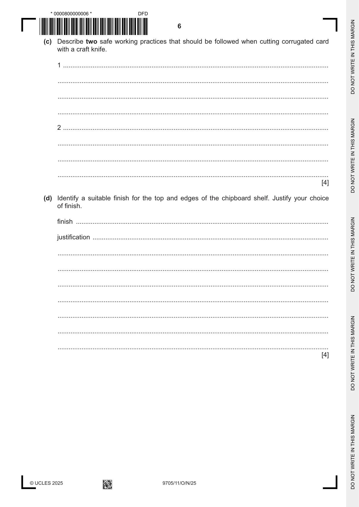 Cambridge A Level Design and Technology 9705 2025 Oct/Nov Paper 1 · Variant 1 question paper, page 6 of 20