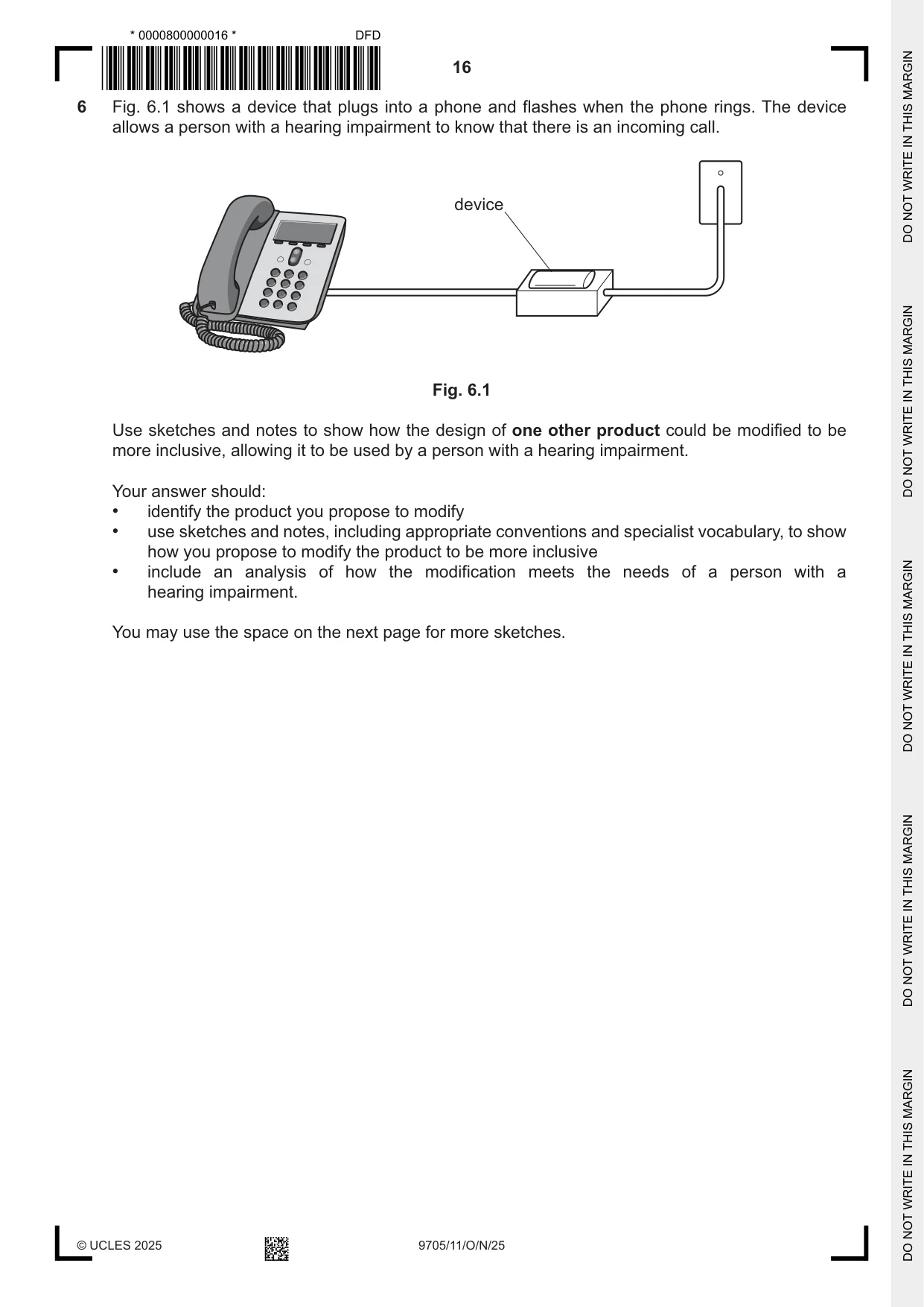 Cambridge A Level Design and Technology 9705 2025 Oct/Nov Paper 1 · Variant 1 question paper, page 16 of 20