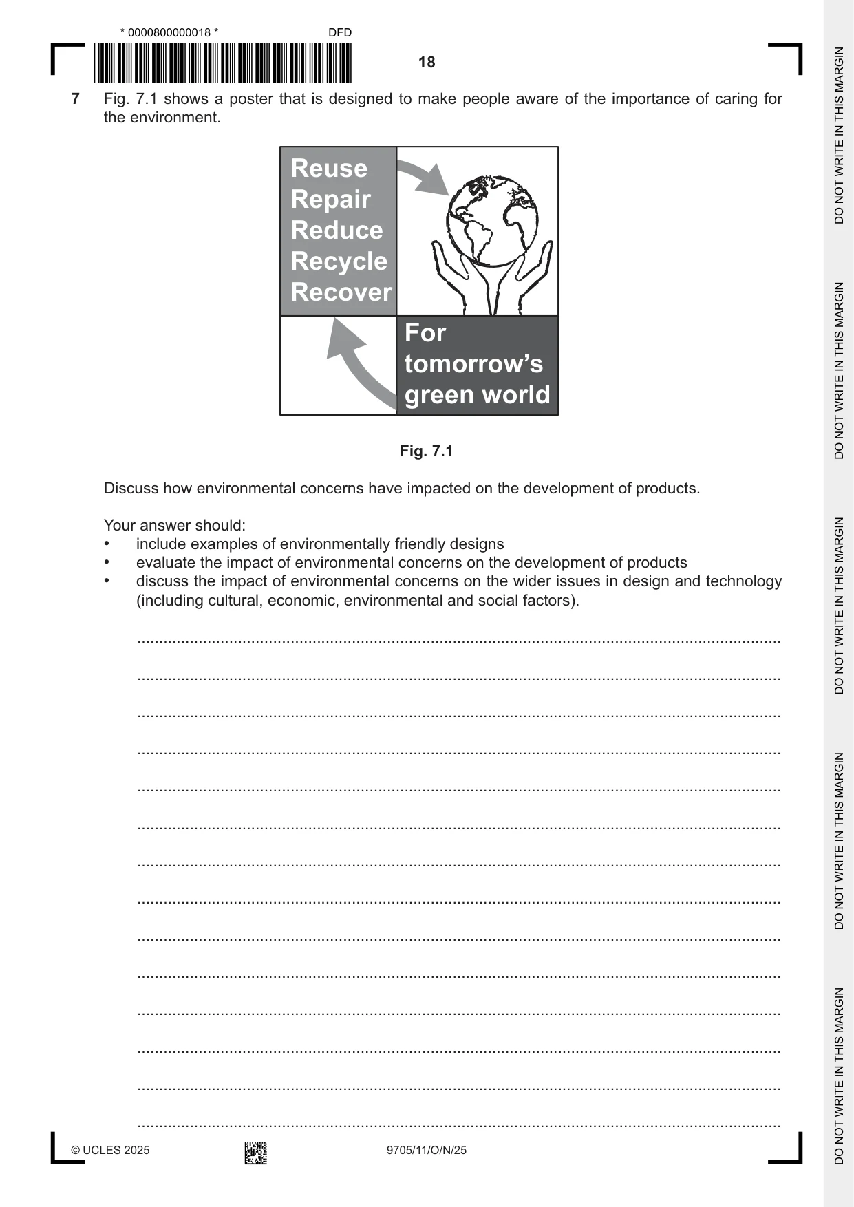 Cambridge A Level Design and Technology 9705 2025 Oct/Nov Paper 1 · Variant 1 question paper, page 18 of 20