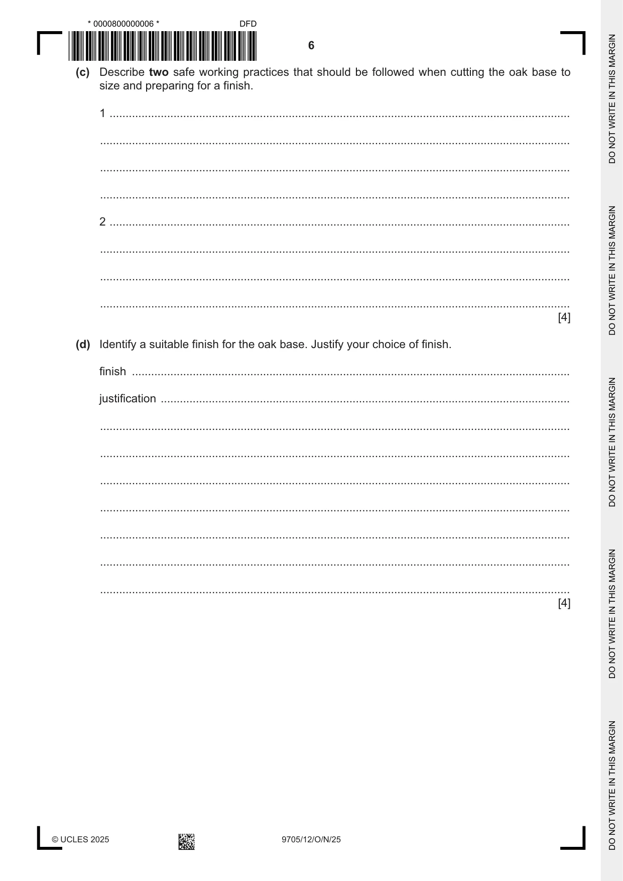 Cambridge A Level Design and Technology 9705 2025 Oct/Nov Paper 1 · Variant 2 question paper, page 6 of 20
