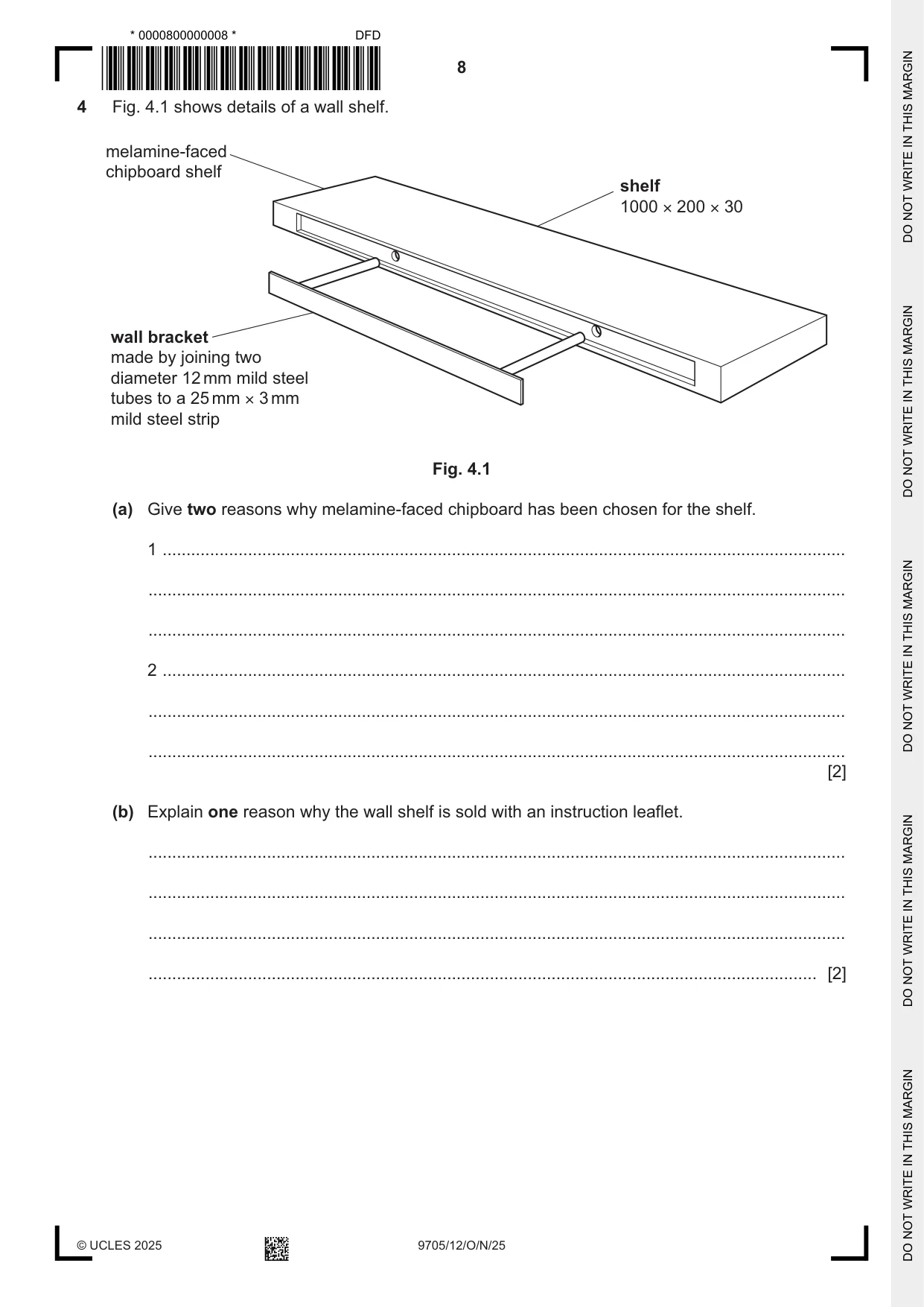 Cambridge A Level Design and Technology 9705 2025 Oct/Nov Paper 1 · Variant 2 question paper, page 8 of 20