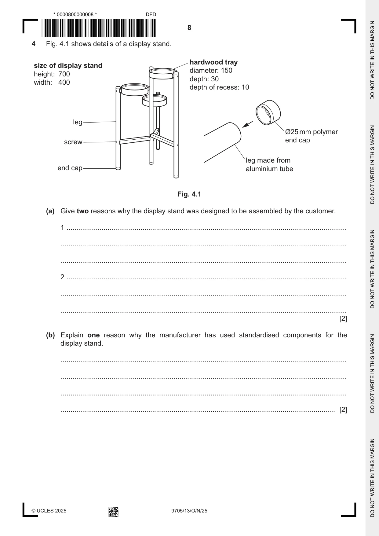 Cambridge A Level Design and Technology 9705 2025 Oct/Nov Paper 1 · Variant 3 question paper, page 8 of 20