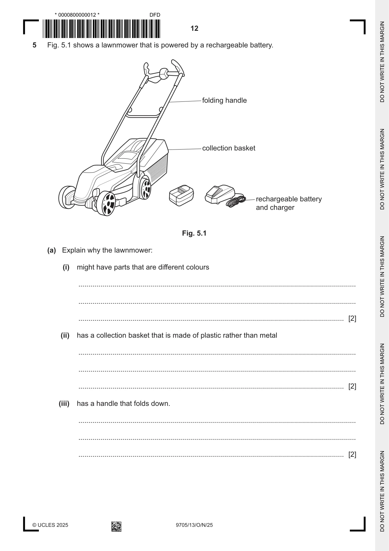 Cambridge A Level Design and Technology 9705 2025 Oct/Nov Paper 1 · Variant 3 question paper, page 12 of 20