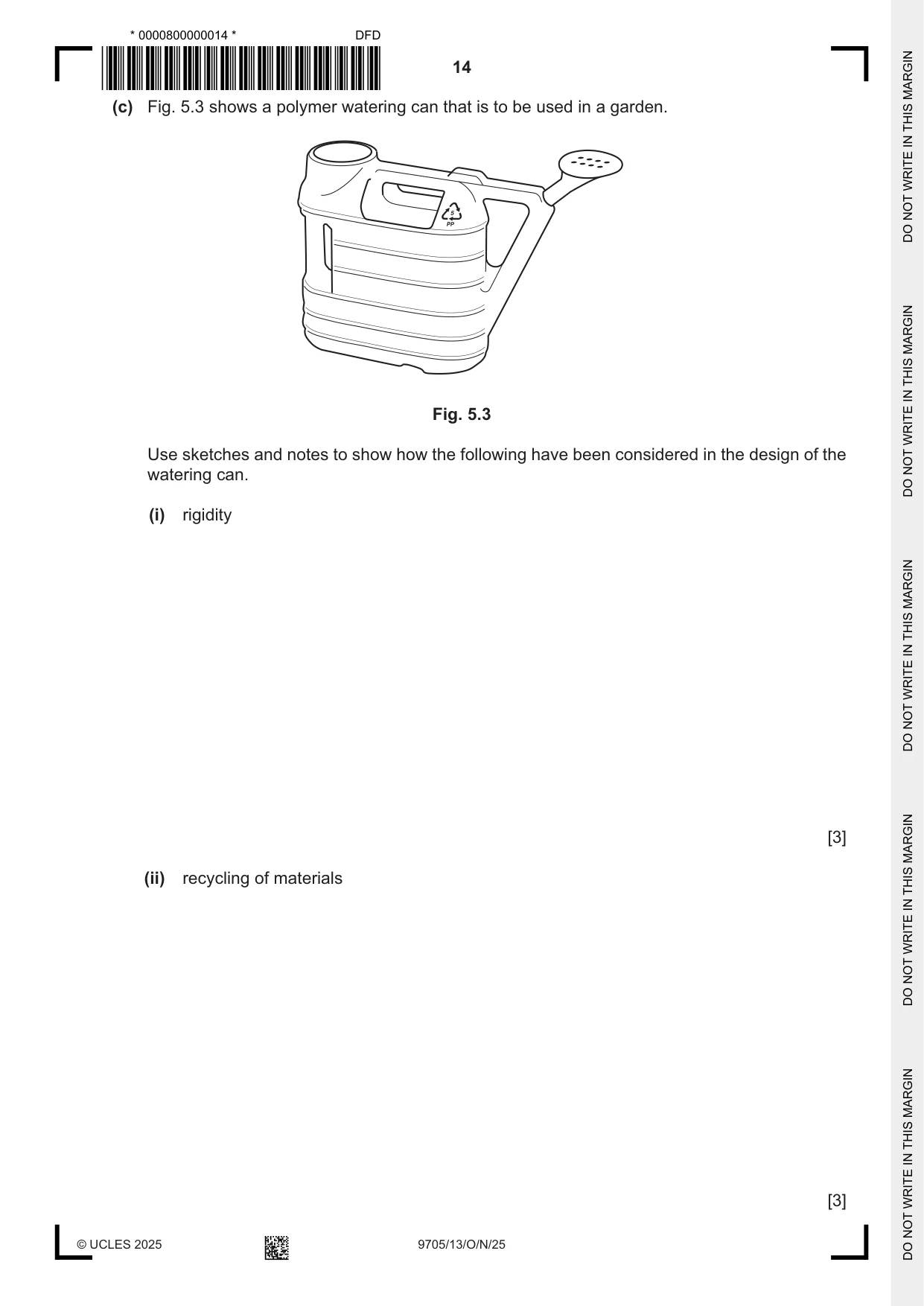 Cambridge A Level Design and Technology 9705 2025 Oct/Nov Paper 1 · Variant 3 question paper, page 14 of 20