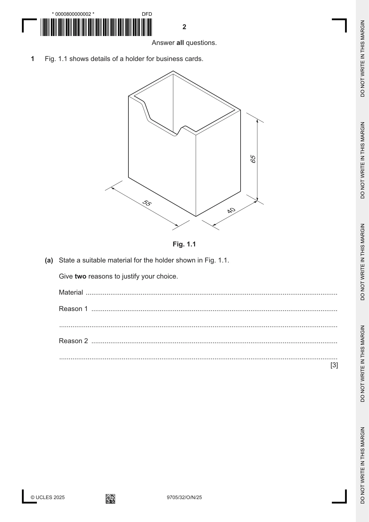 Cambridge A Level Design and Technology 9705 2025 Oct/Nov Paper 3 · Variant 2 question paper, page 2 of 16