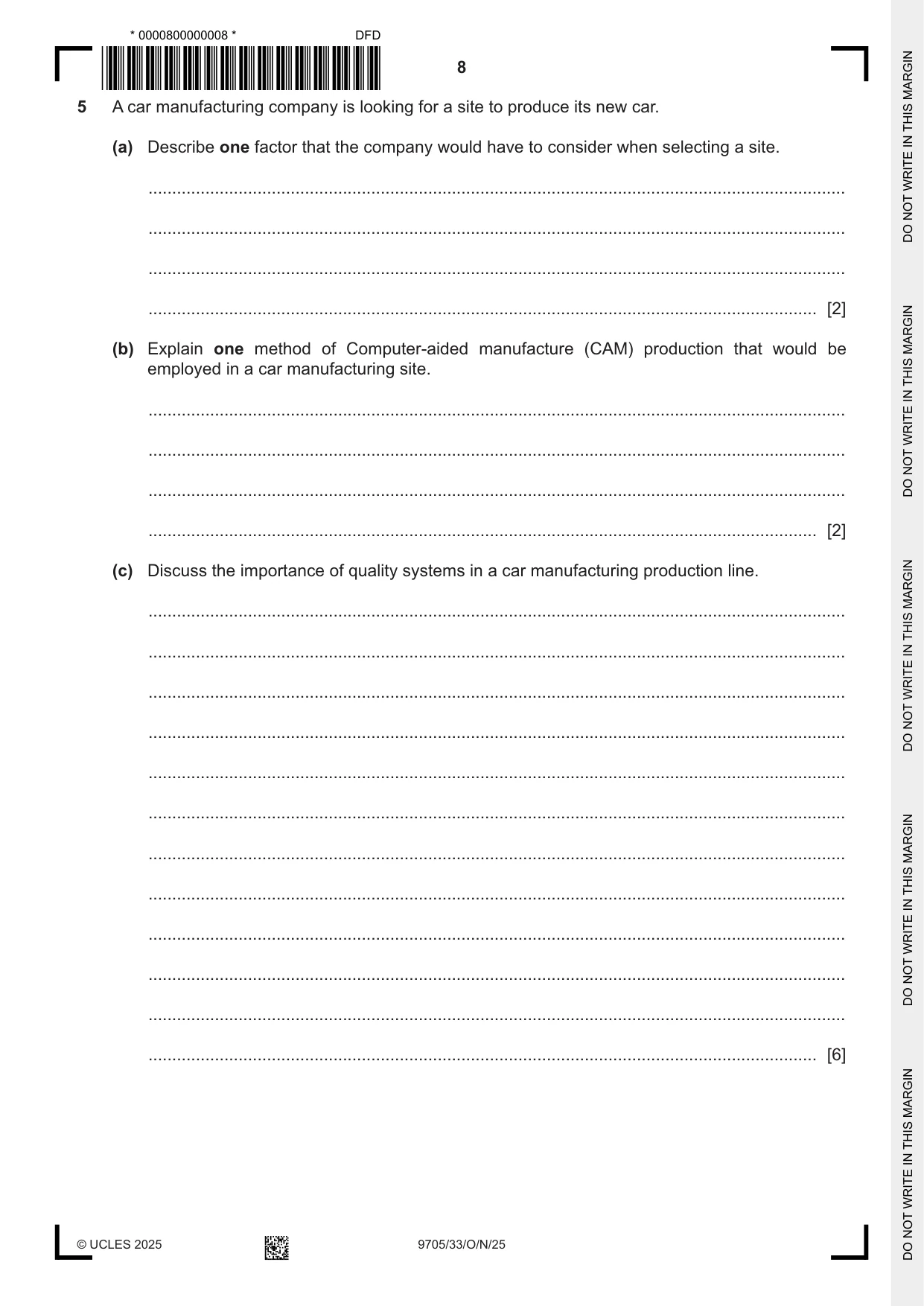 Cambridge A Level Design and Technology 9705 2025 Oct/Nov Paper 3 · Variant 3 question paper, page 8 of 16