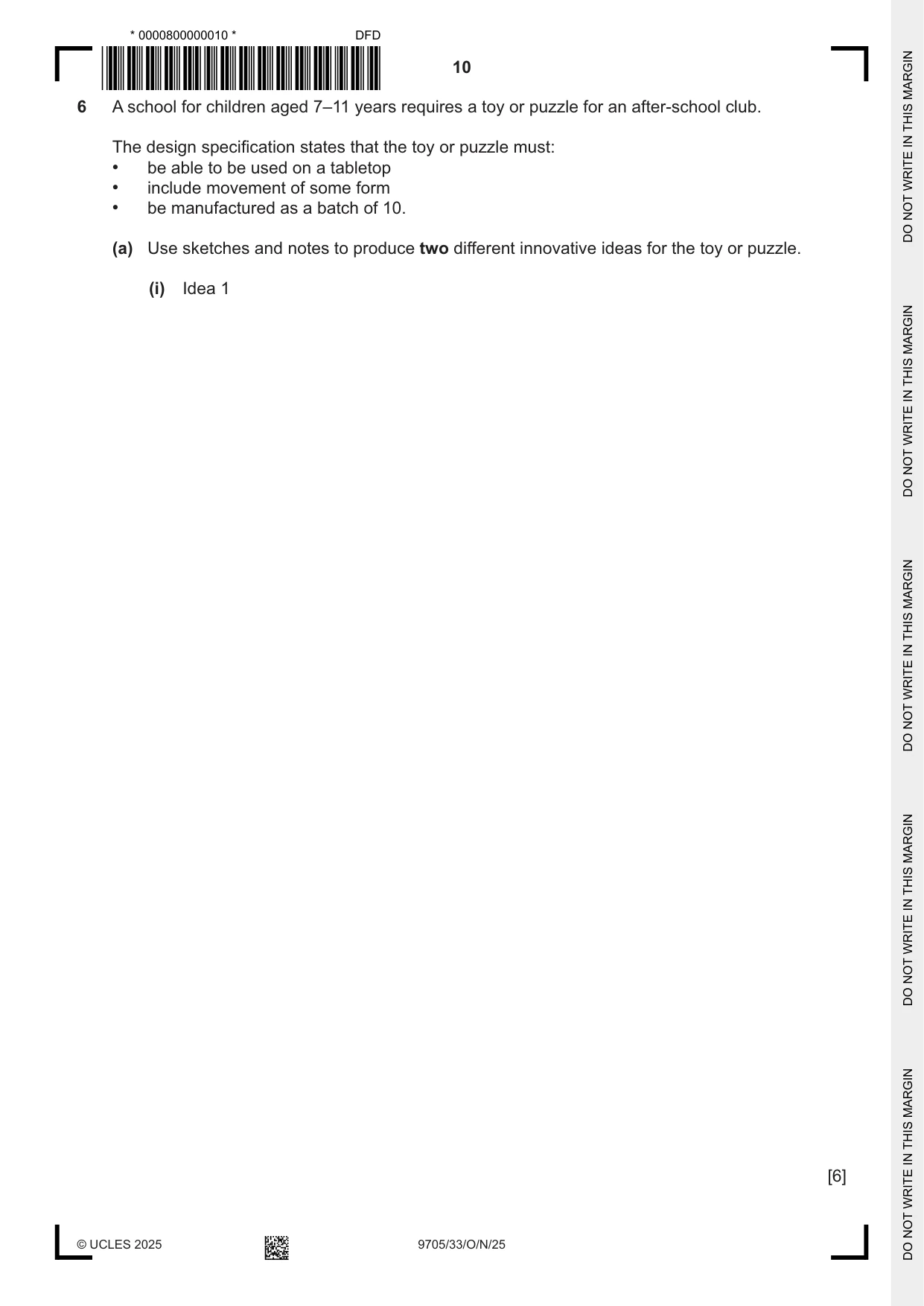 Cambridge A Level Design and Technology 9705 2025 Oct/Nov Paper 3 · Variant 3 question paper, page 10 of 16