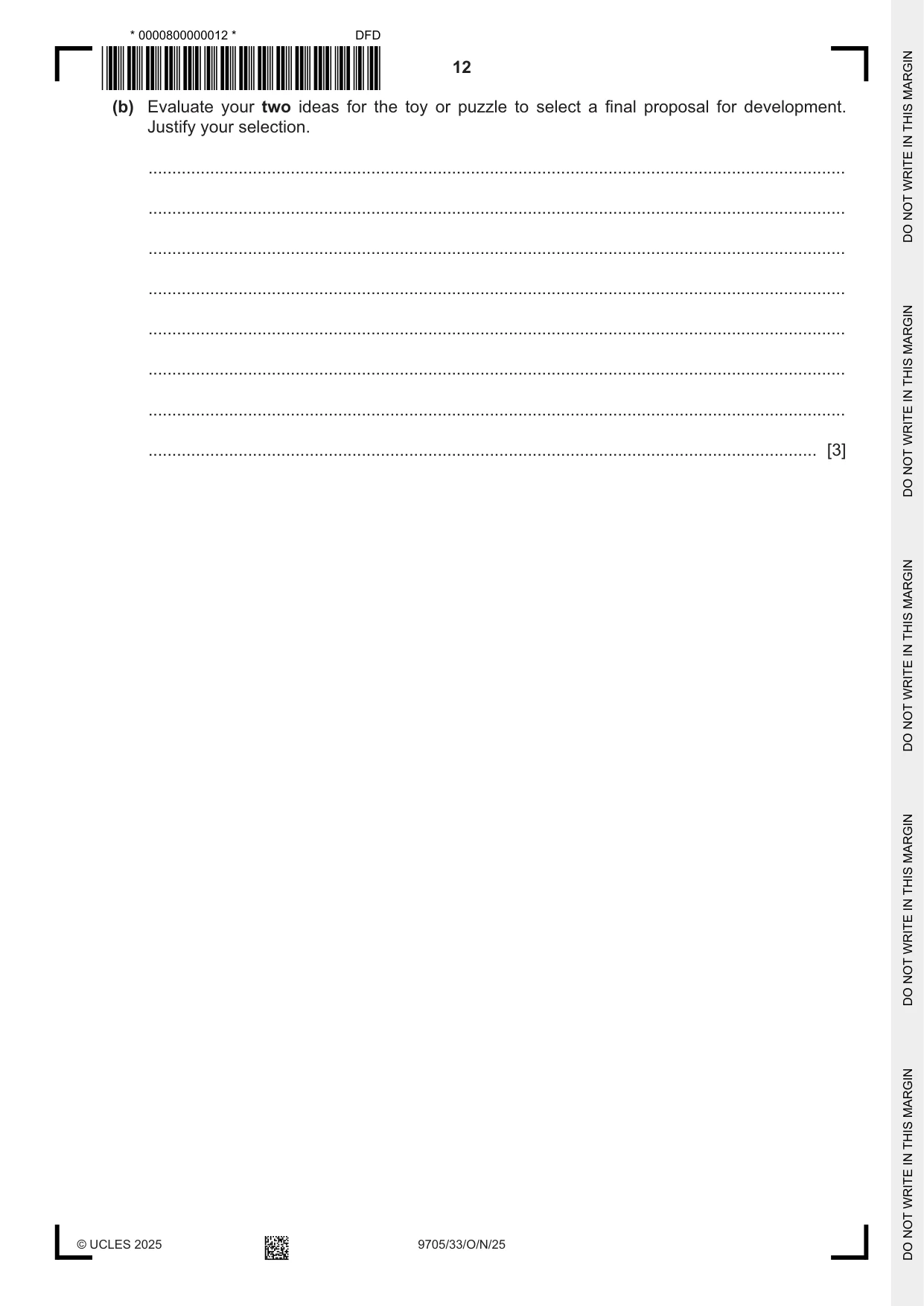 Cambridge A Level Design and Technology 9705 2025 Oct/Nov Paper 3 · Variant 3 question paper, page 12 of 16