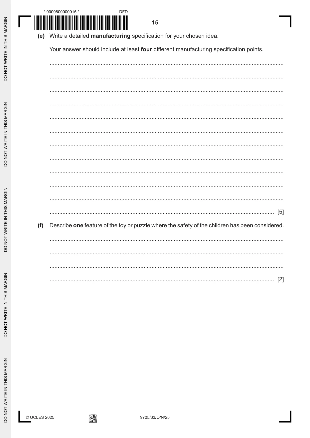 Cambridge A Level Design and Technology 9705 2025 Oct/Nov Paper 3 · Variant 3 question paper, page 15 of 16