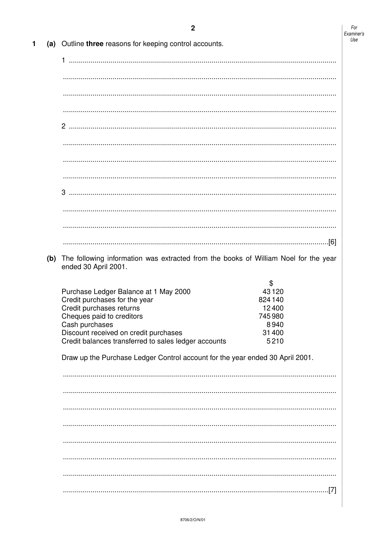 Cambridge A Level Accounting 9706 2001 Oct/Nov Paper 2 · Variant 1 question paper, page 2 of 12