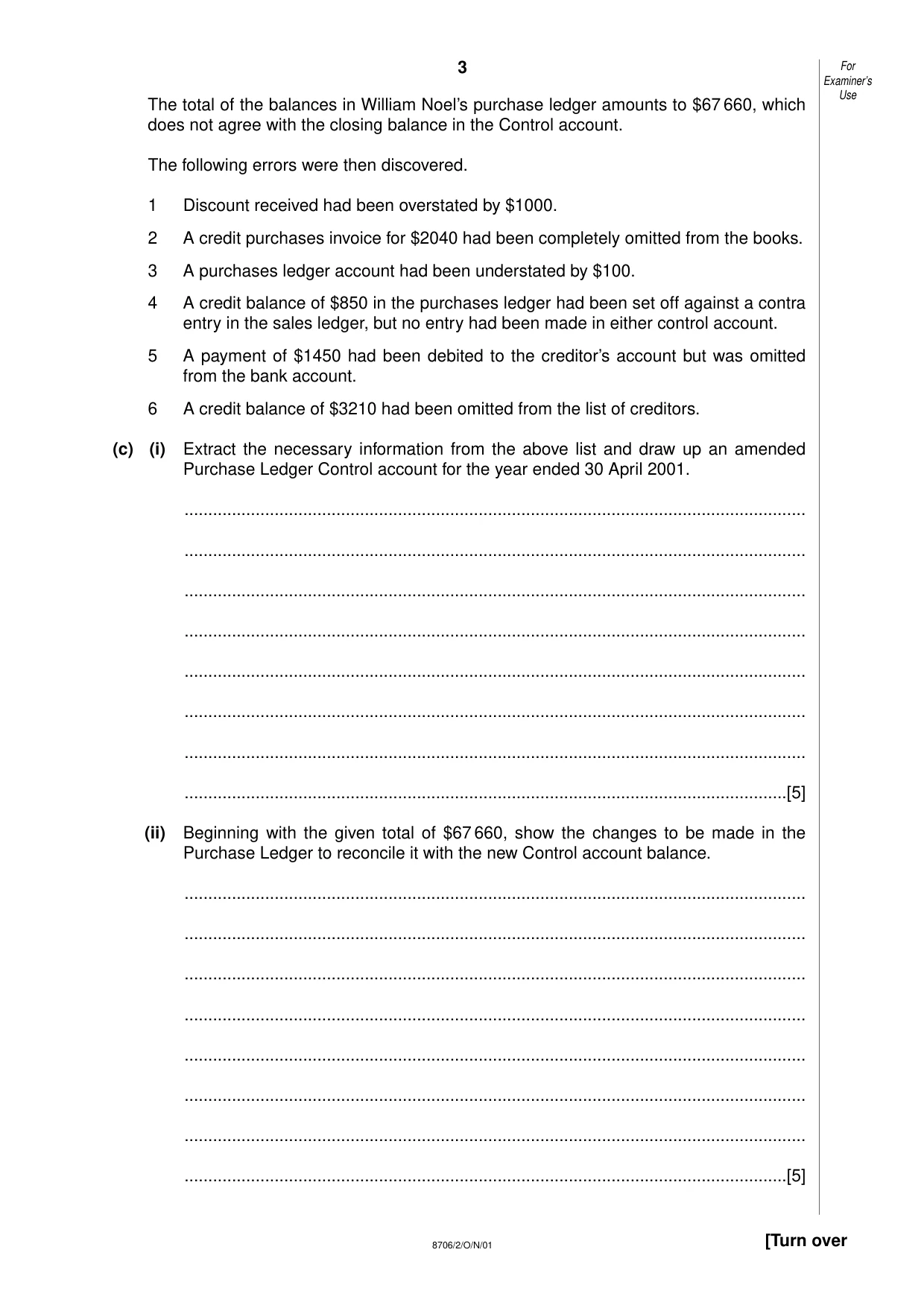 Cambridge A Level Accounting 9706 2001 Oct/Nov Paper 2 · Variant 1 question paper, page 3 of 12