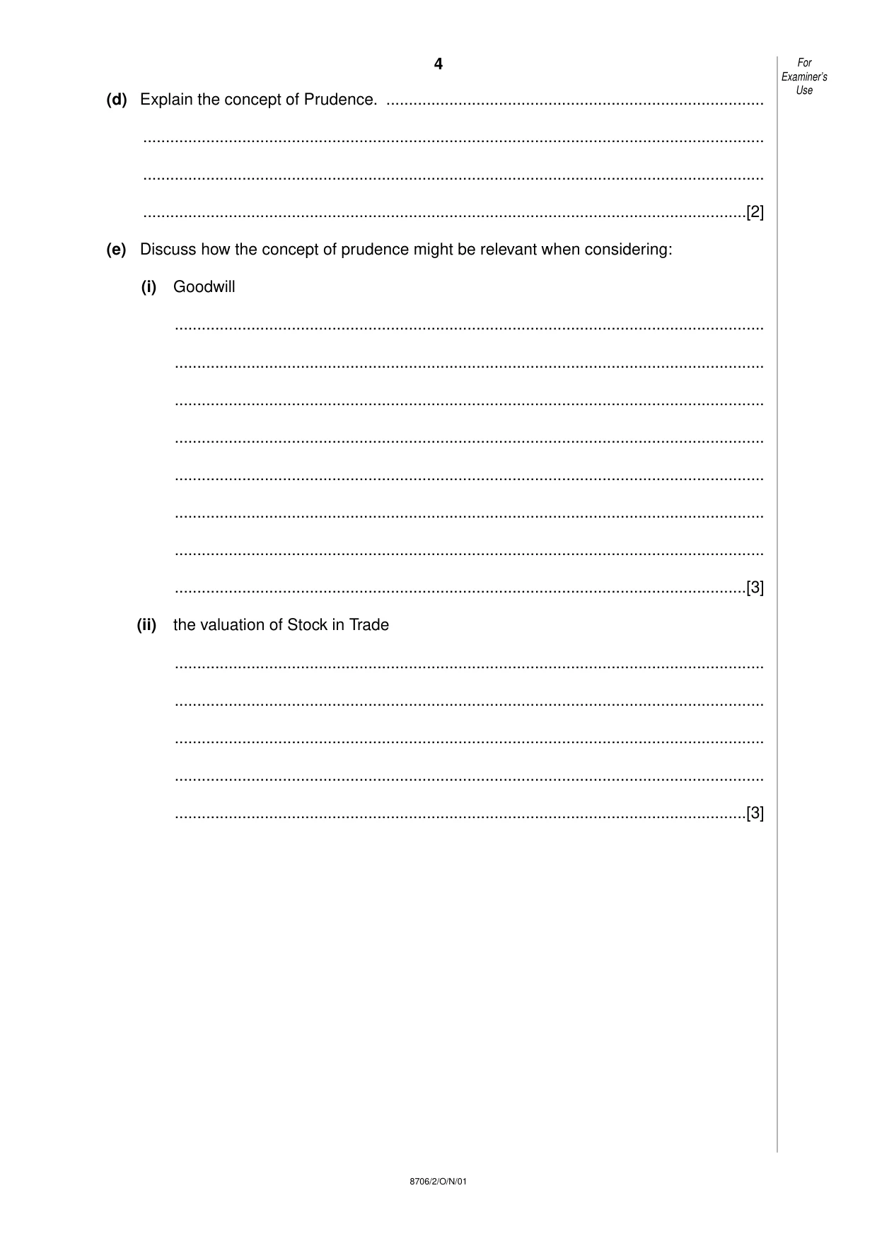 Cambridge A Level Accounting 9706 2001 Oct/Nov Paper 2 · Variant 1 question paper, page 4 of 12