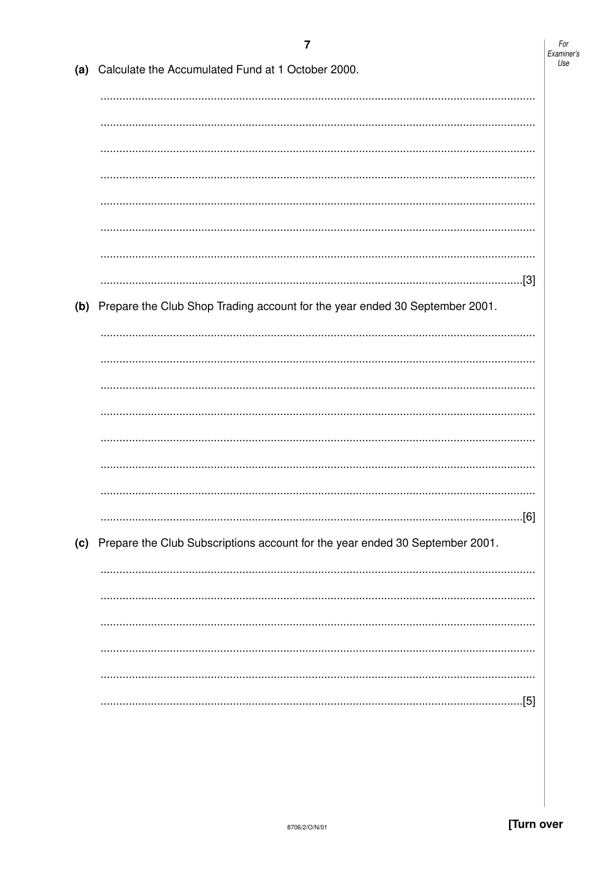 Cambridge A Level Accounting 9706 2001 Oct/Nov Paper 2 · Variant 1 question paper, page 7 of 12