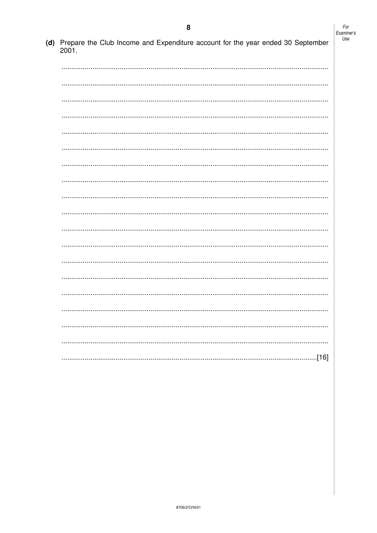 Cambridge A Level Accounting 9706 2001 Oct/Nov Paper 2 · Variant 1 question paper, page 8 of 12