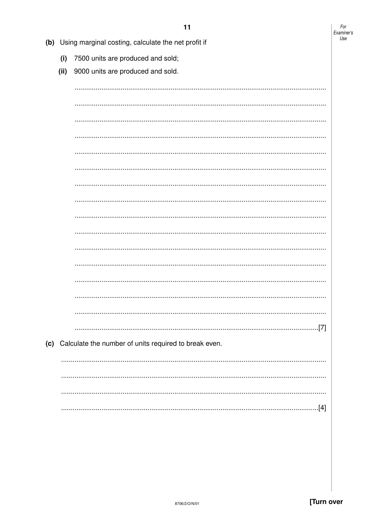 Cambridge A Level Accounting 9706 2001 Oct/Nov Paper 2 · Variant 1 question paper, page 11 of 12
