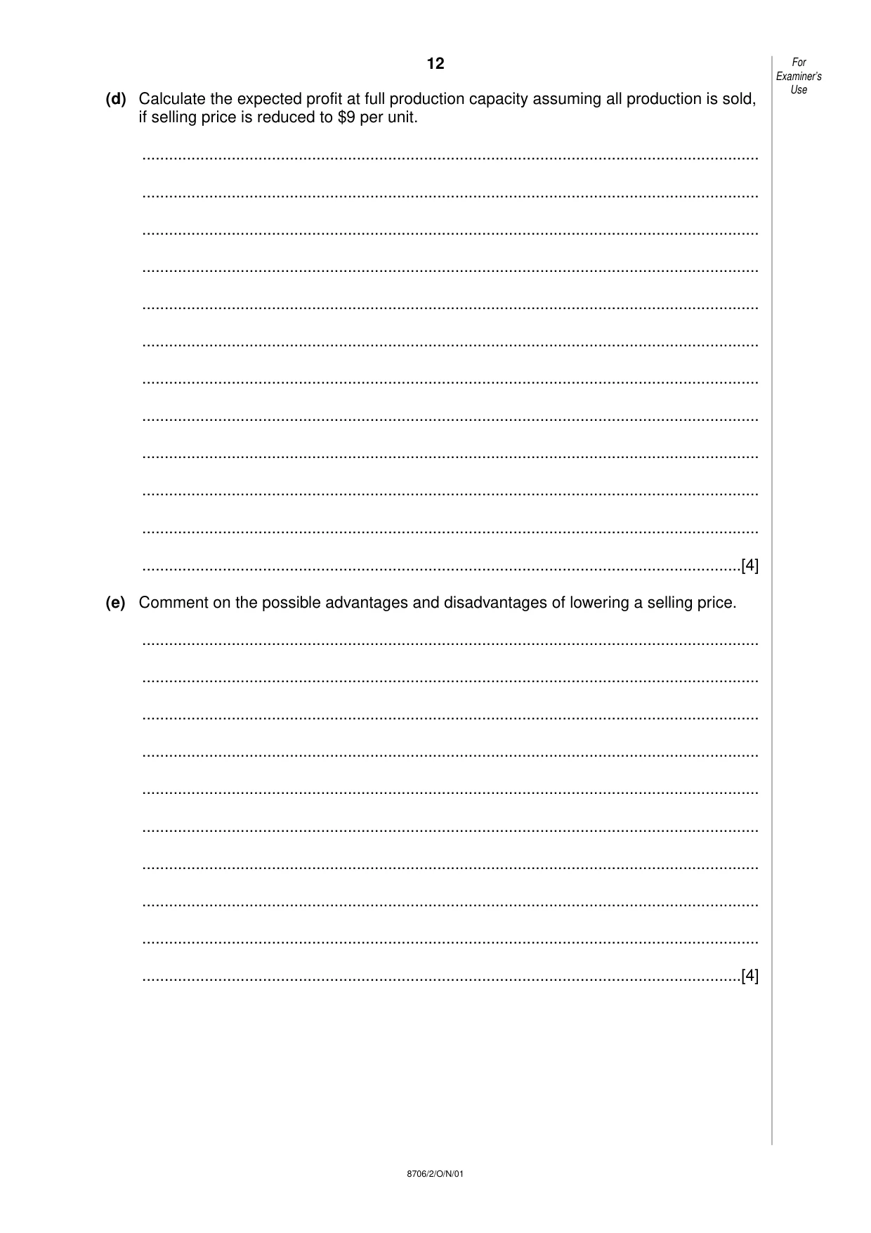 Cambridge A Level Accounting 9706 2001 Oct/Nov Paper 2 · Variant 1 question paper, page 12 of 12