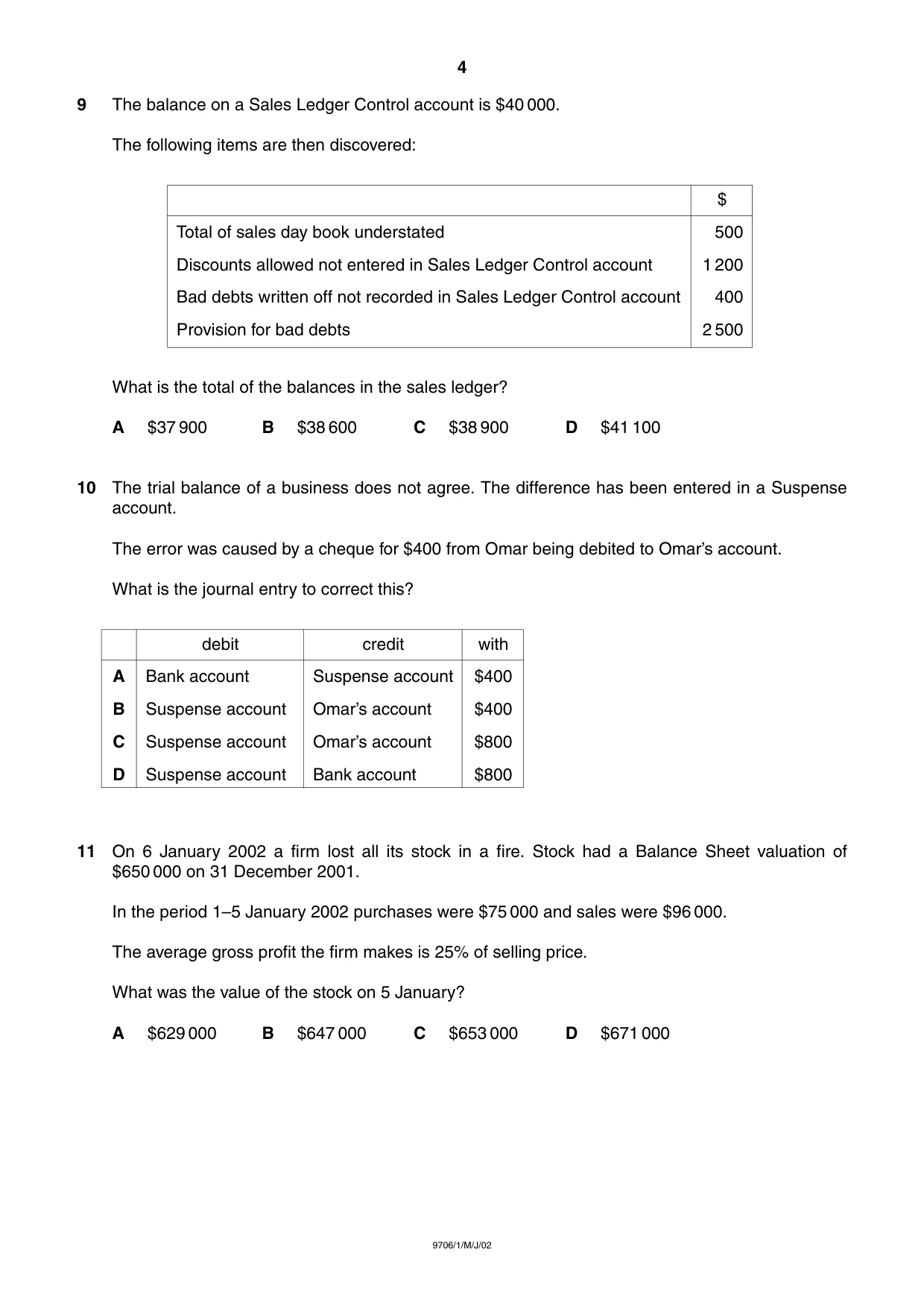 Cambridge A Level Accounting 9706 2002 May/June Paper 1 · Variant 1 question paper, page 4 of 12