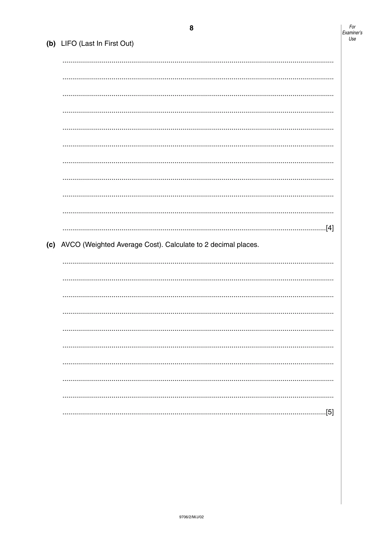 Cambridge A Level Accounting 9706 2002 May/June Paper 2 · Variant 1 question paper, page 8 of 16