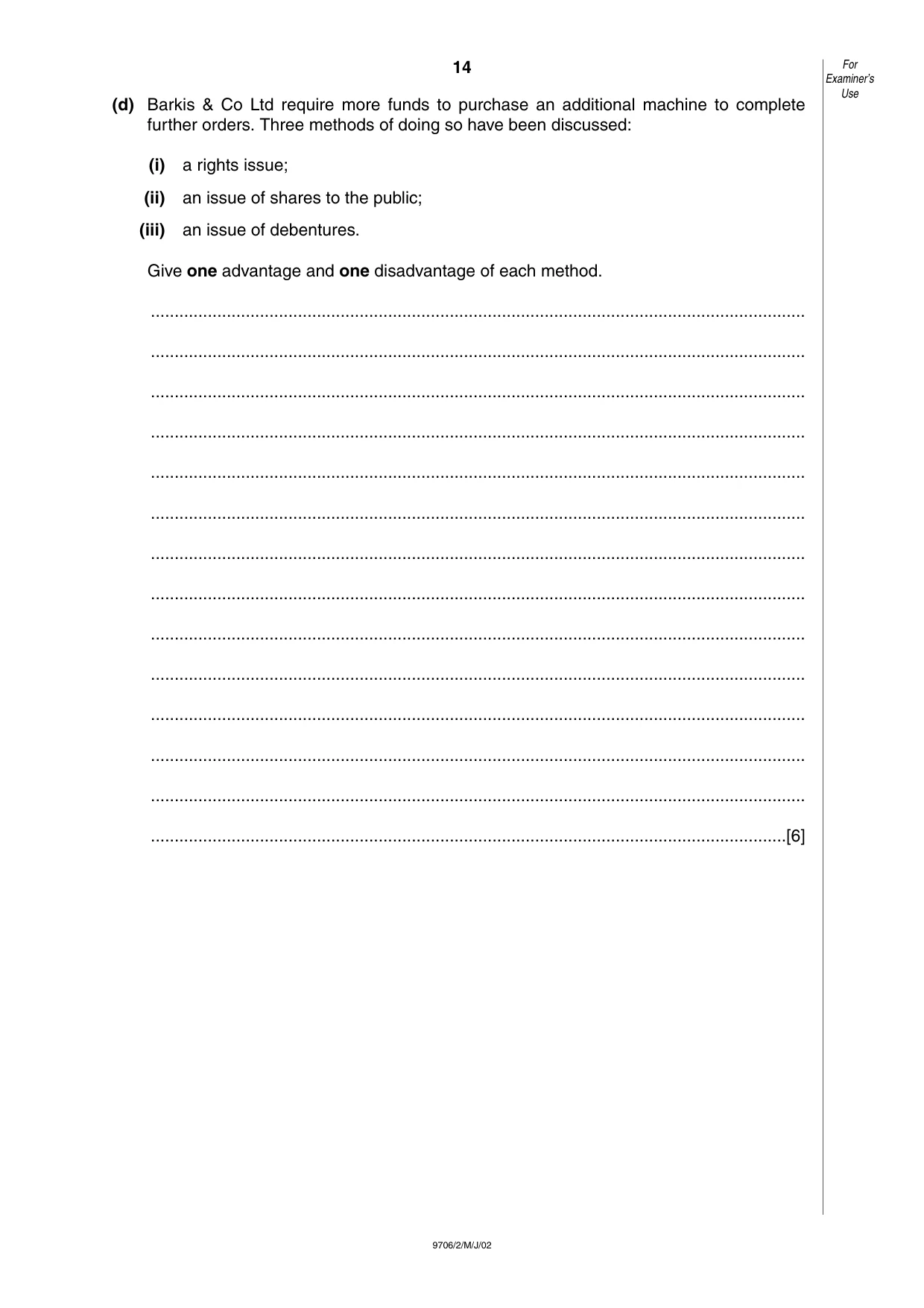 Cambridge A Level Accounting 9706 2002 May/June Paper 2 · Variant 1 question paper, page 14 of 16