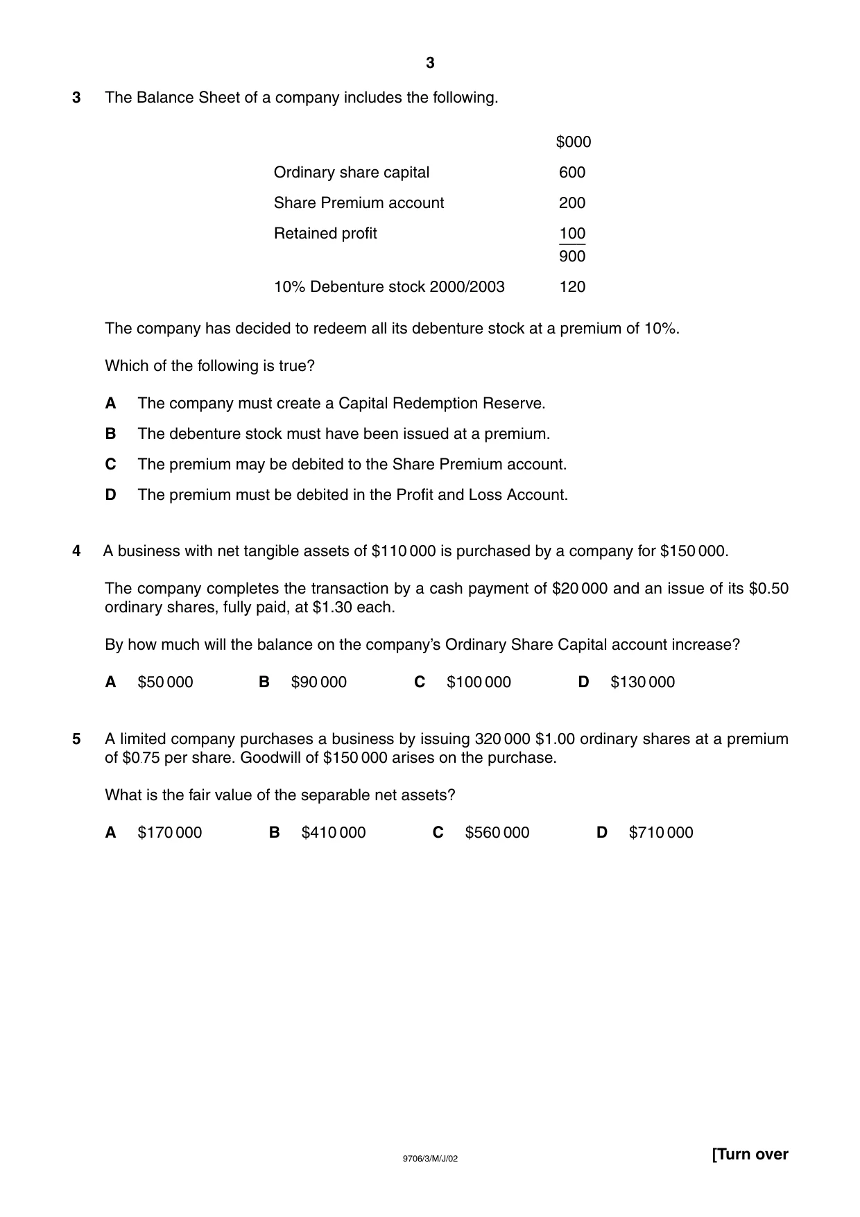 Cambridge A Level Accounting 9706 2002 May/June Paper 3 · Variant 1 question paper, page 3 of 12