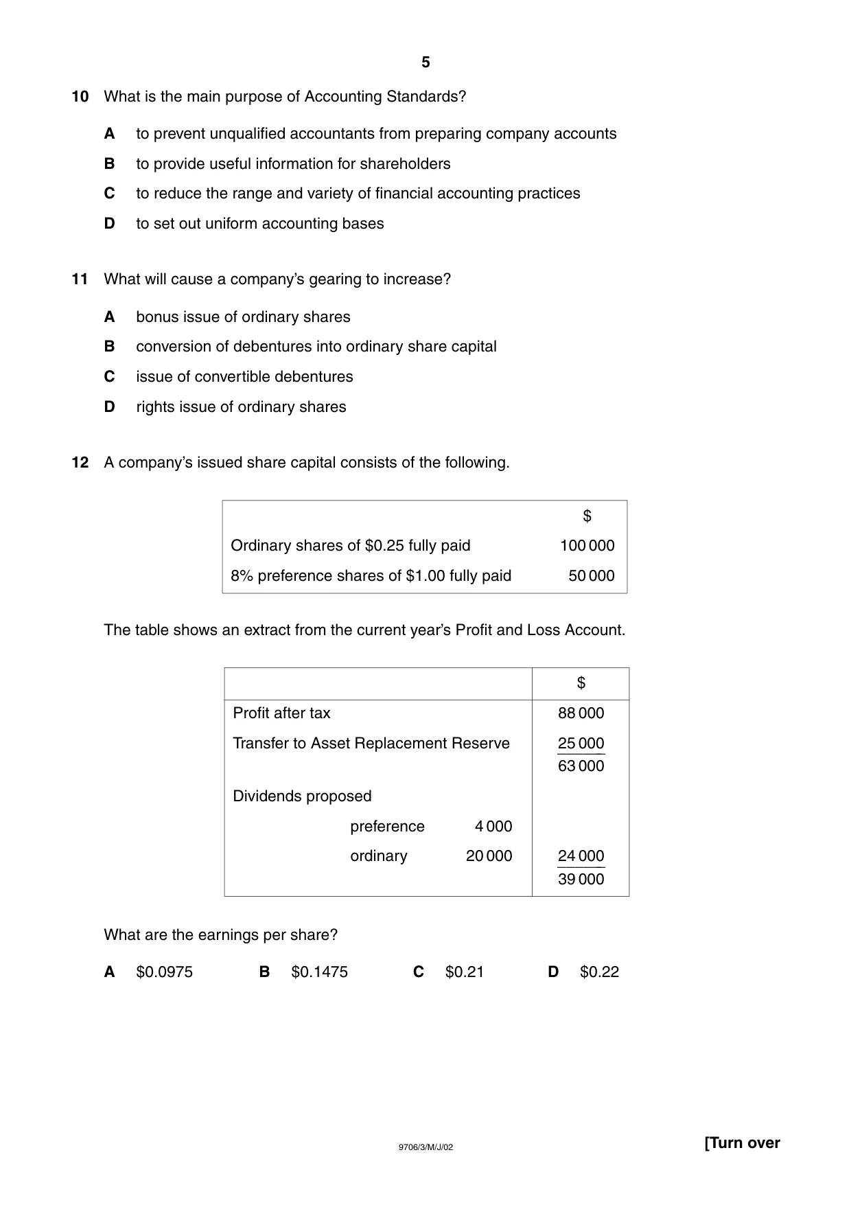 Cambridge A Level Accounting 9706 2002 May/June Paper 3 · Variant 1 question paper, page 5 of 12