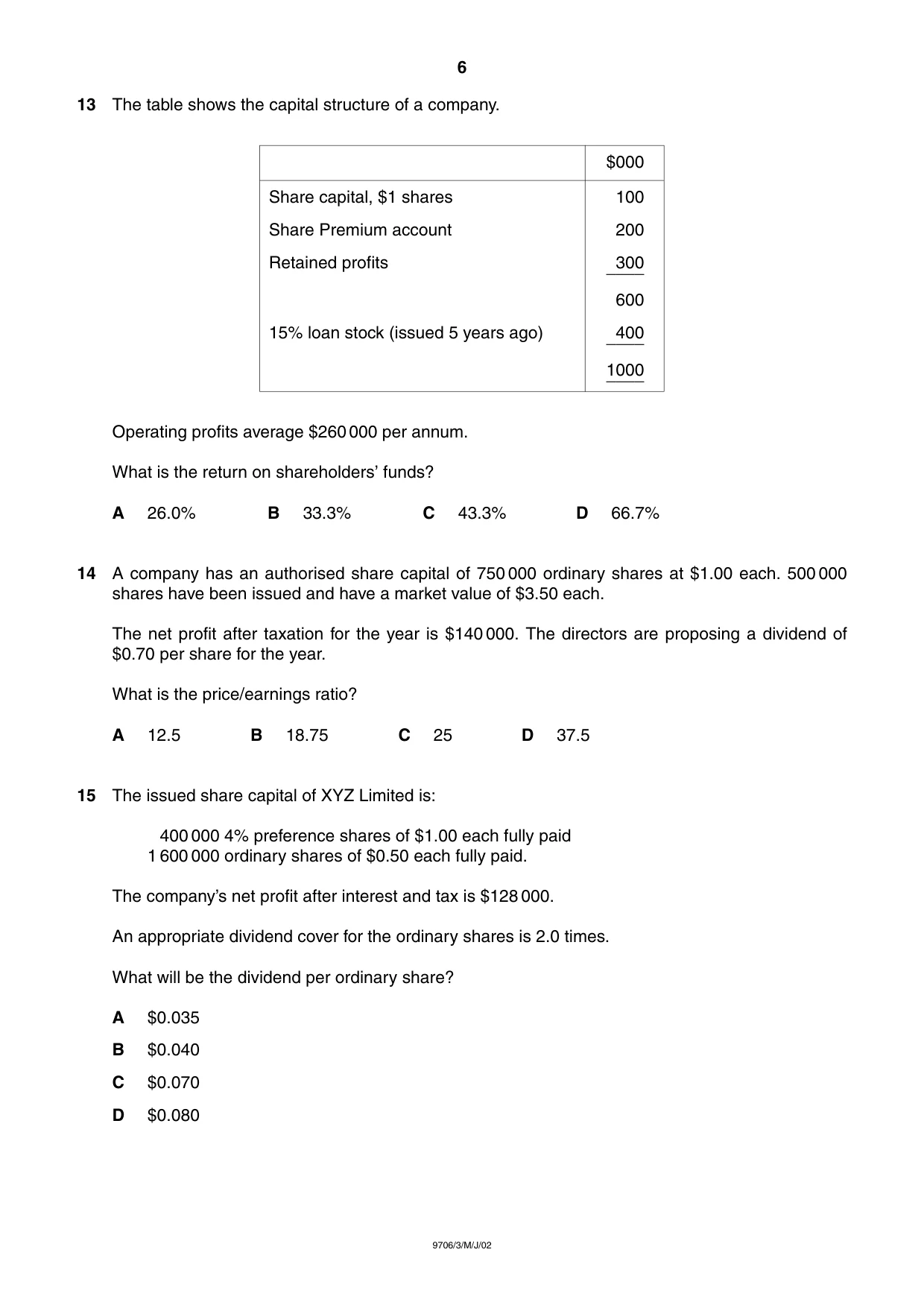 Cambridge A Level Accounting 9706 2002 May/June Paper 3 · Variant 1 question paper, page 6 of 12