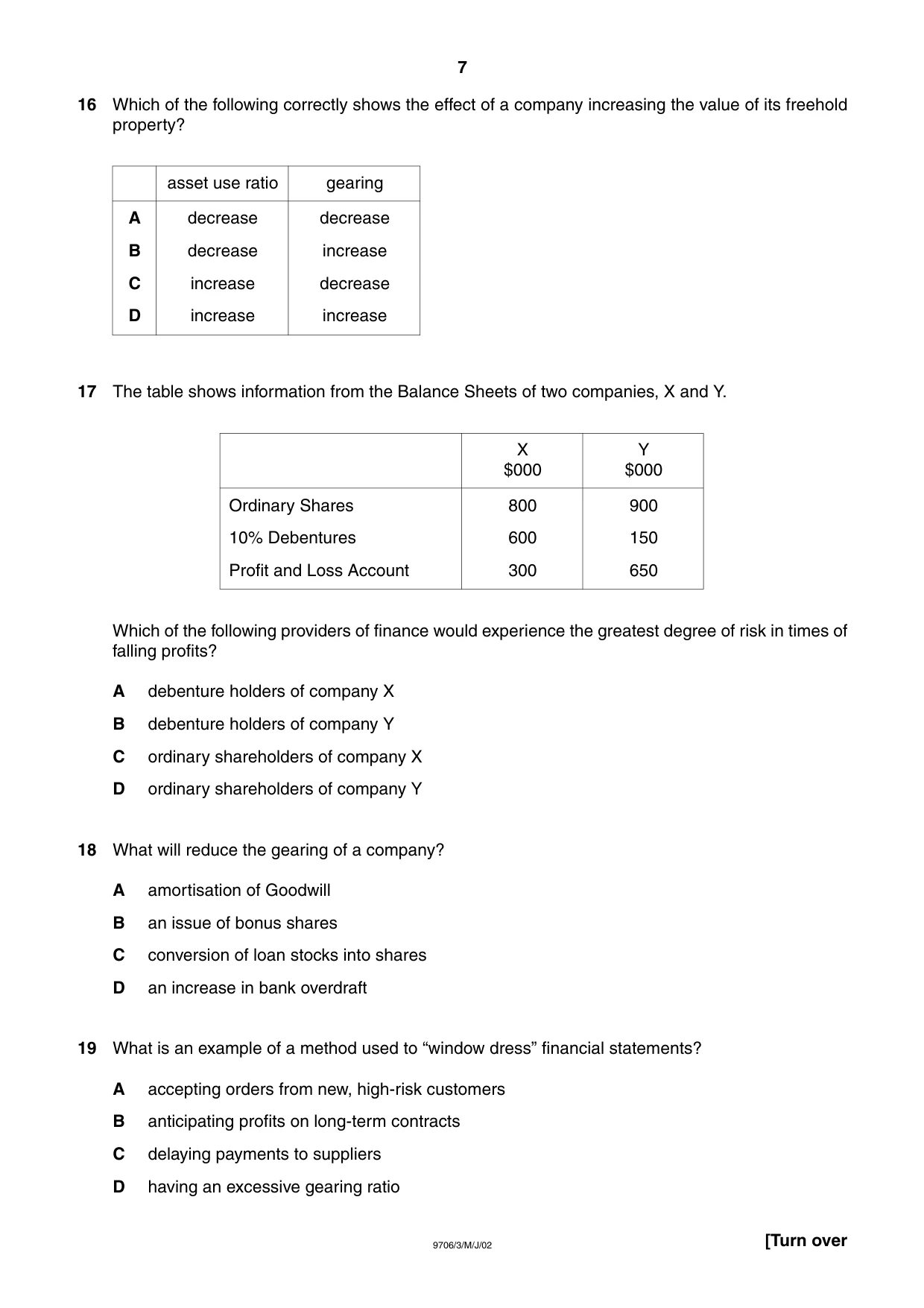 Cambridge A Level Accounting 9706 2002 May/June Paper 3 · Variant 1 question paper, page 7 of 12