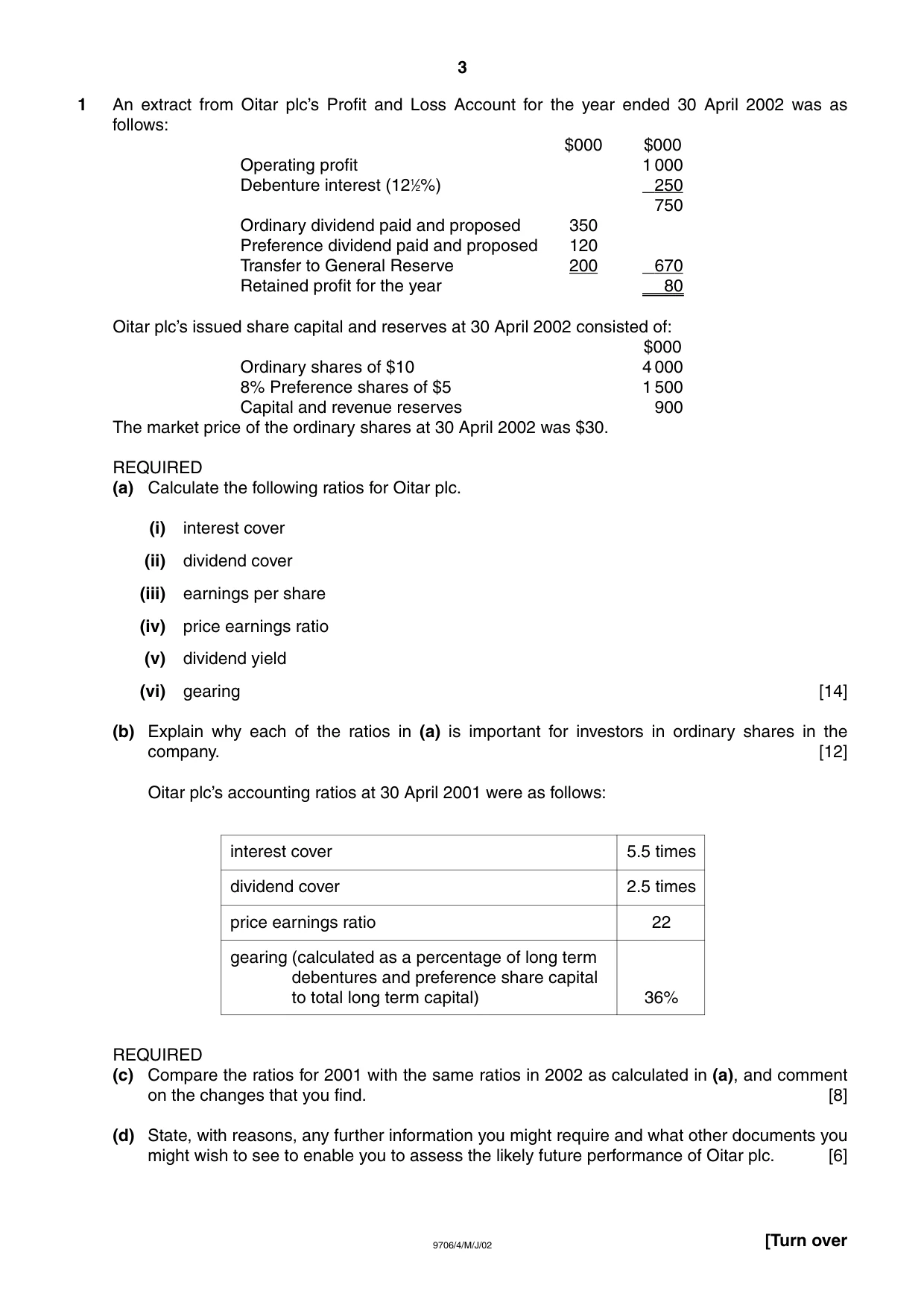 Cambridge A Level Accounting 9706 2002 May/June Paper 4 · Variant 1 question paper, page 3 of 8