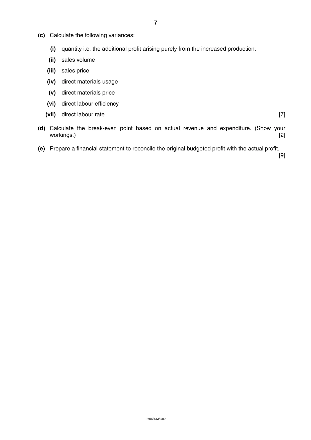 Cambridge A Level Accounting 9706 2002 May/June Paper 4 · Variant 1 question paper, page 7 of 8